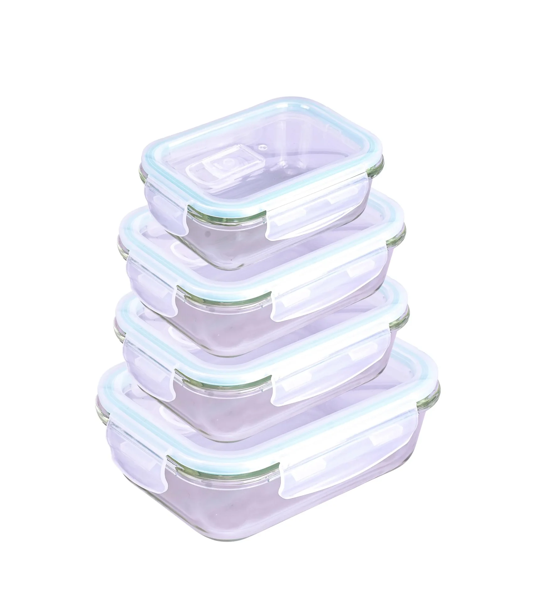 Glas-Frischhaltedosen-Set mit Click-Deckel, 6-teilig, 640/ 1050/ 1520 ml, Transparent/ Mintgrün - 3