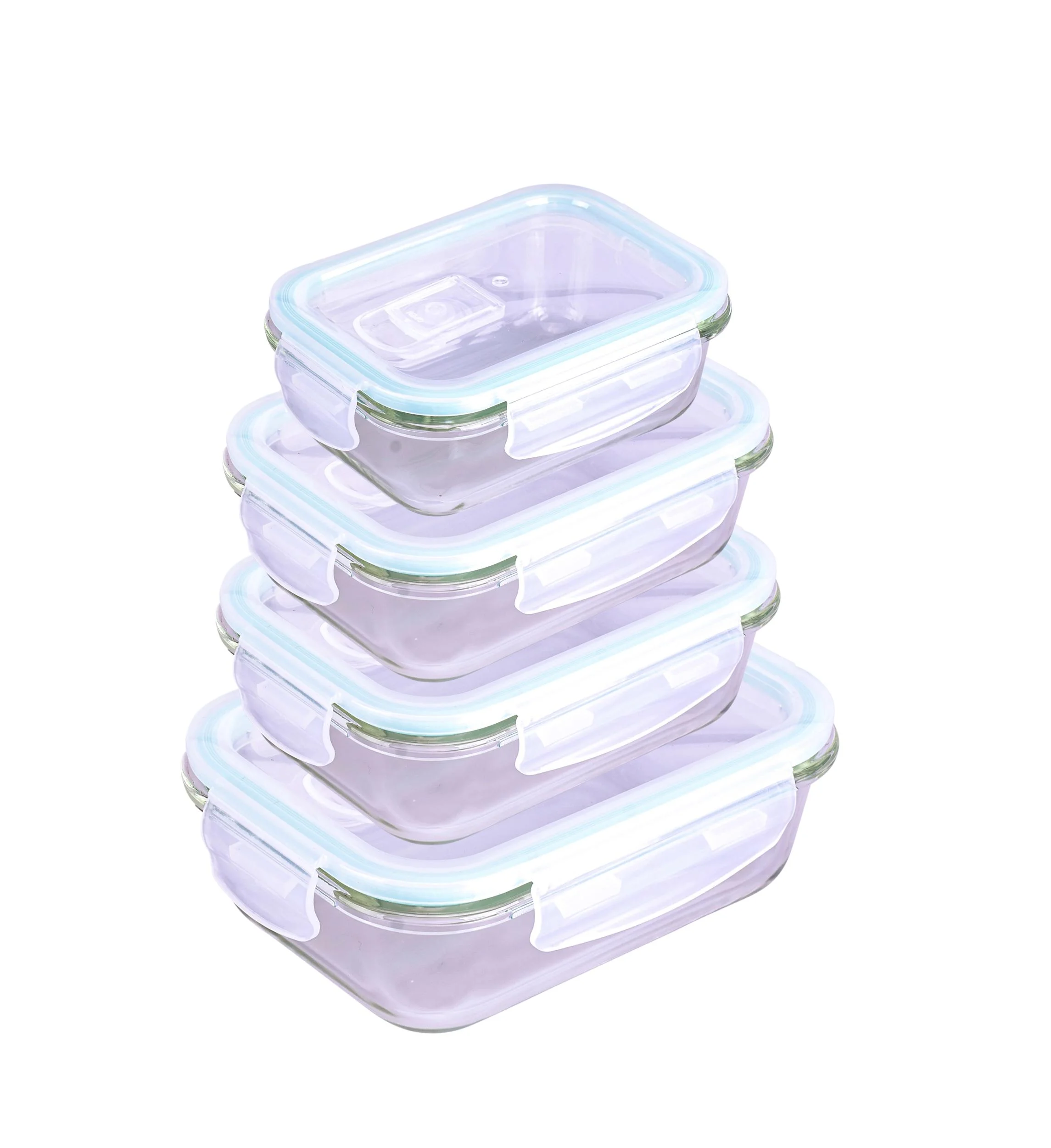 Glas-Frischhaltedosen-Set mit Click-Deckel, 6-teilig, 640/ 1050/ 1520 ml, Transparent/ Mintgrün - 3
