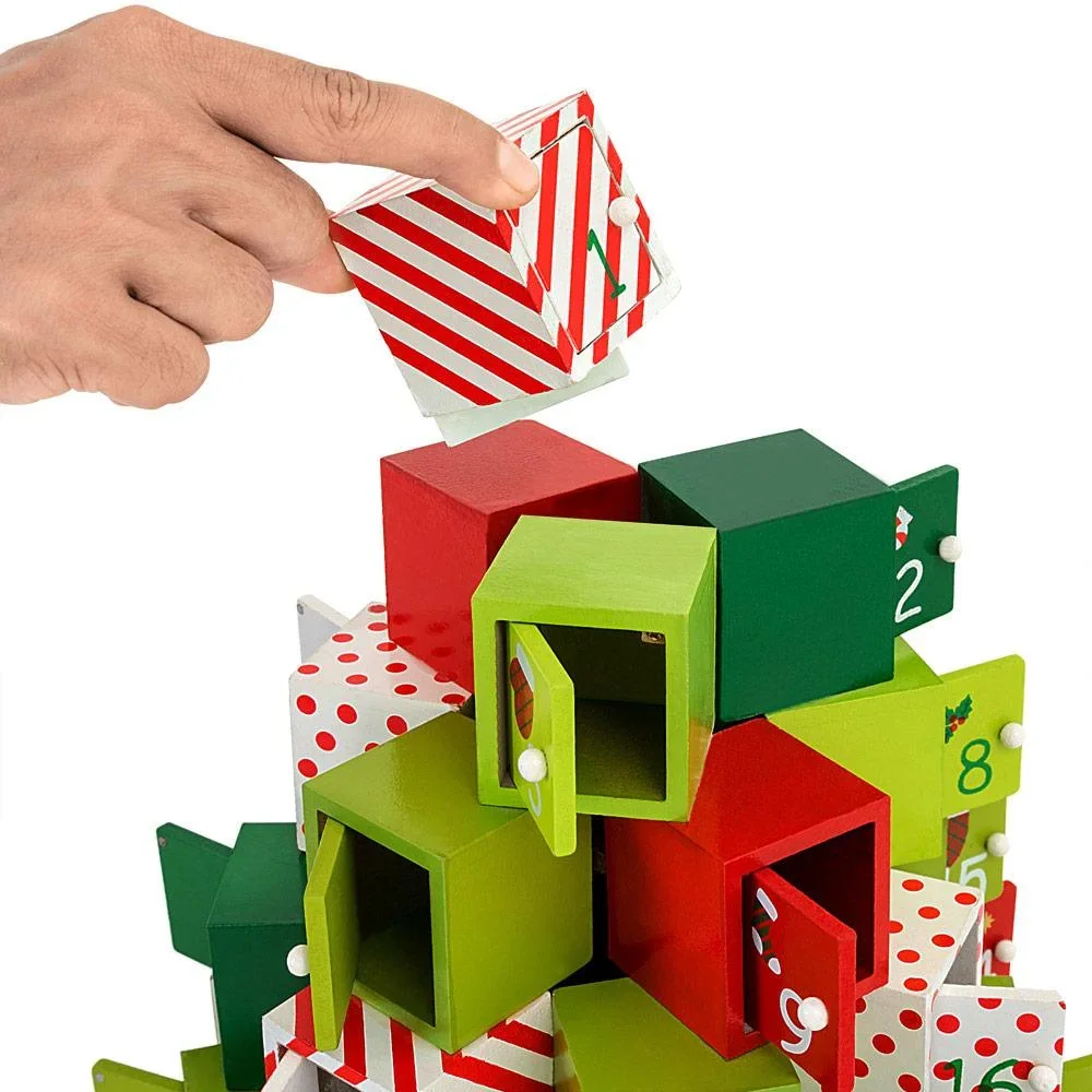 Adventskalender aus Holz - Grün Rot - 1