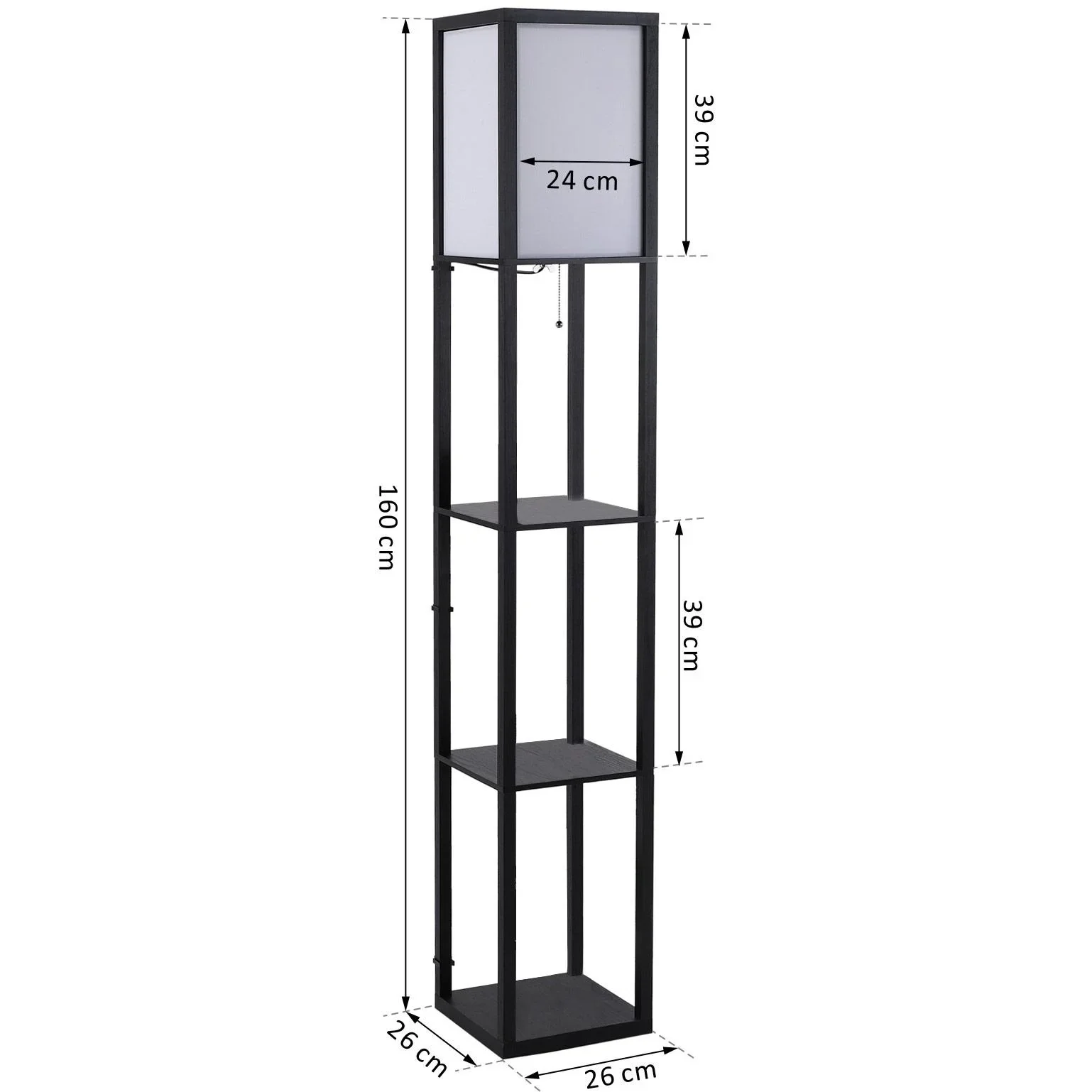 Stehleuchte mit Regalen Innenbeleuchte Stehlampe E27 bis 40W Holz Schwarz 26 x 26 x 160 cm - 0