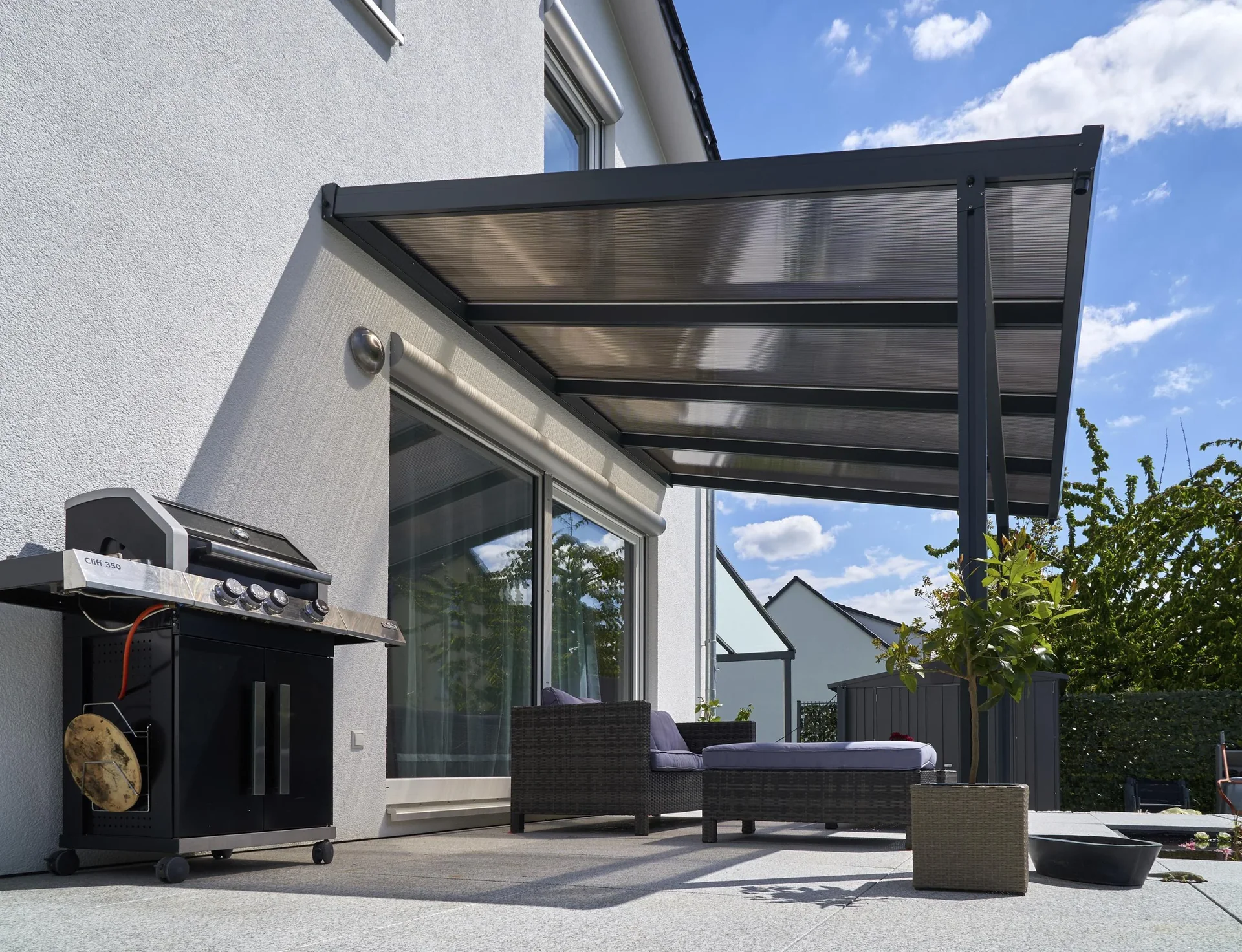 Terrassendach Premium, anthrazit, 4102 x 4060 mm - Polycarbonat Stegplatten 16 mm, bronze - 1