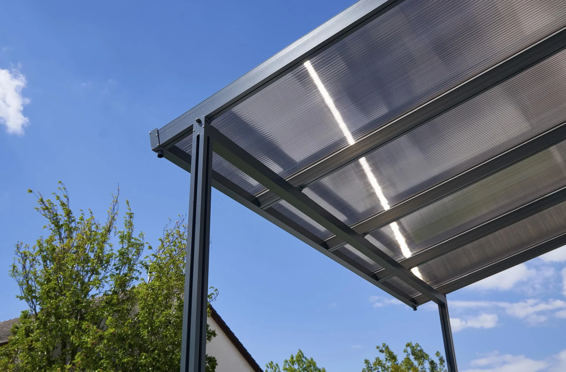 Terrassendach Premium, anthrazit, 4102 x 4060 mm - Polycarbonat Stegplatten 16 mm, bronze - 4