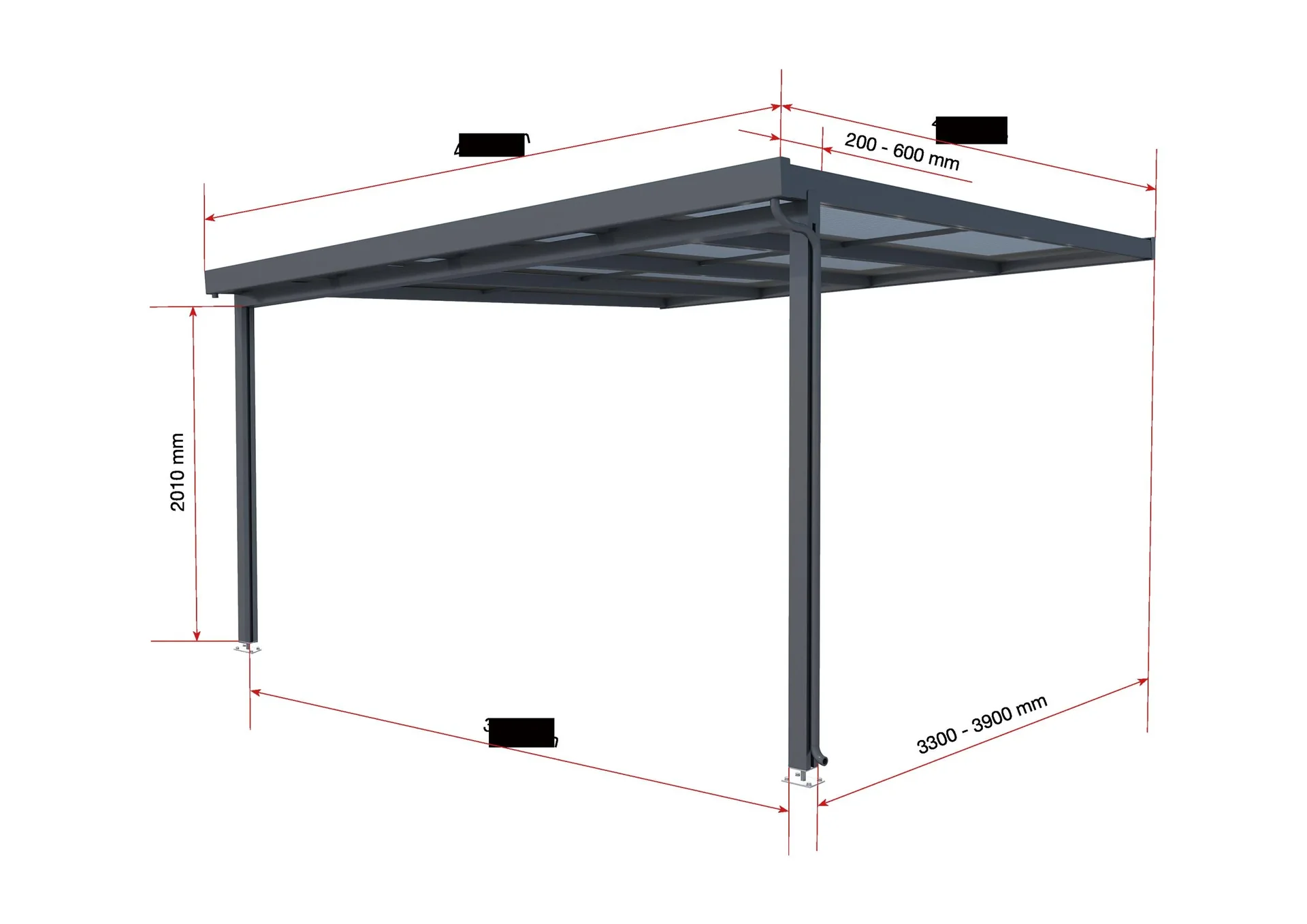 Terrassendach Premium, anthrazit, 4102 x 4060 mm - Polycarbonat Stegplatten 16 mm, bronze - 5
