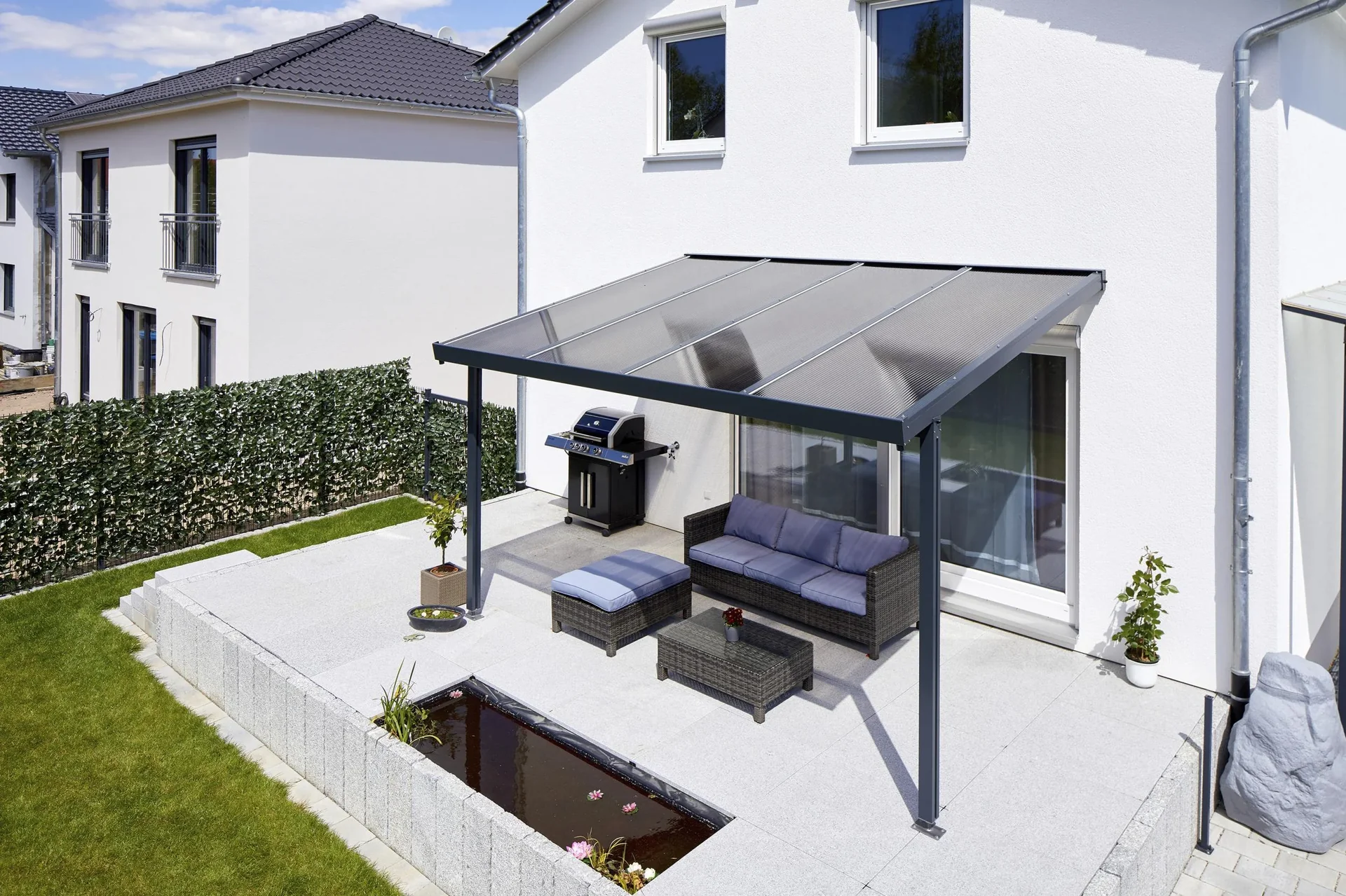 Terrassendach Premium, anthrazit, 4102 x 4060 mm - Polycarbonat Stegplatten 16 mm, bronze - 6