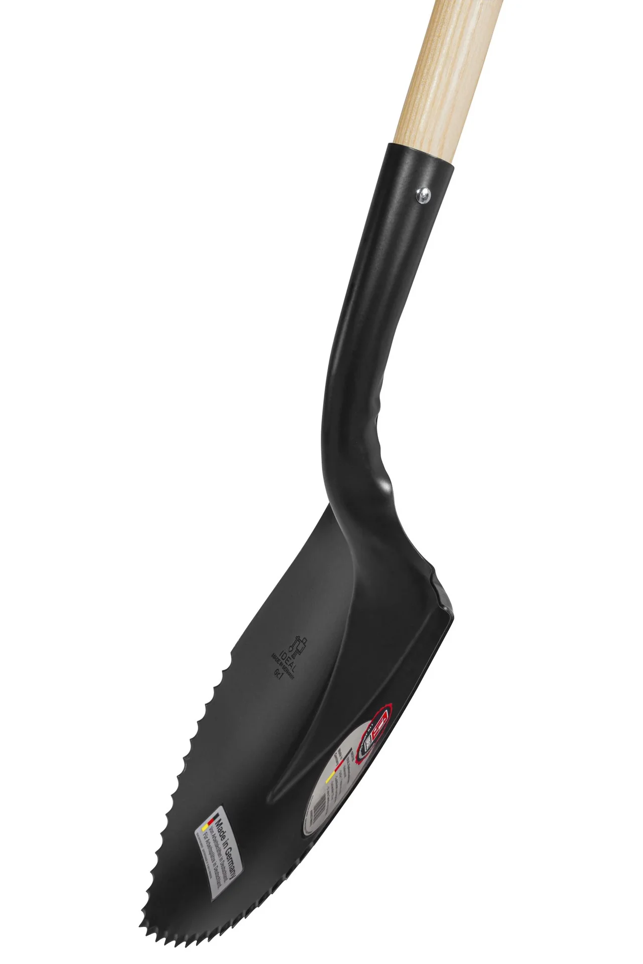 Spatenschaufel klein, Wellenschliff, Gr. 1, Trittschutz, gehärtet, schwarz pulverbeschichtet, Eschenstiel 120 cm - 4