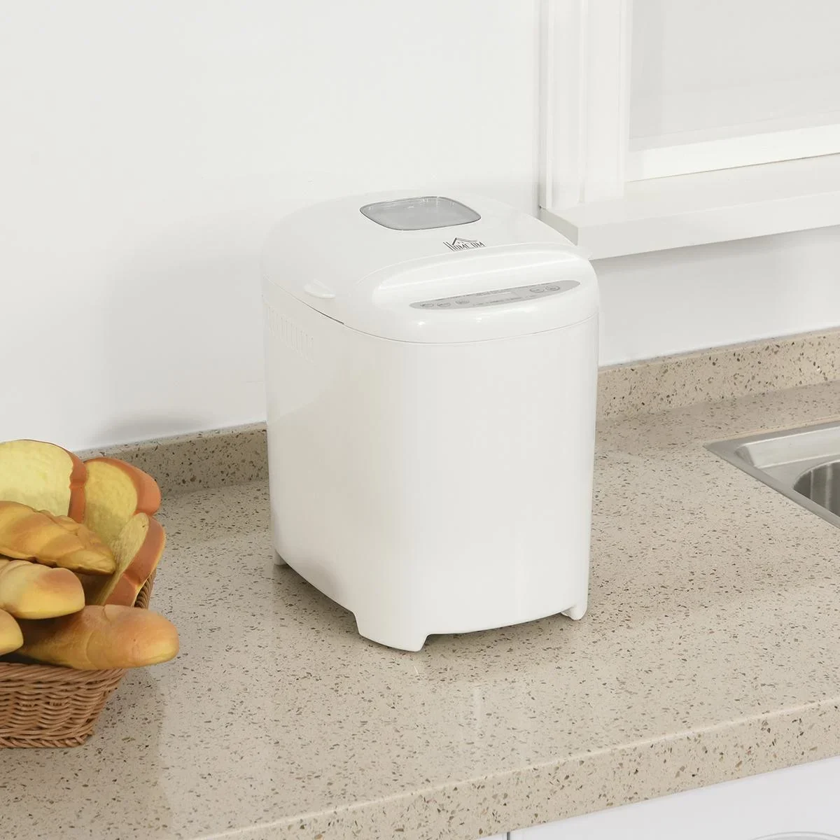 Brotbackautomat mit 11 Backprogrammen 3 Backfarben und 2 Brotgrößen 500W Edelstahl Weiß 29,6 x 23,3 x 29,2H cm - 0