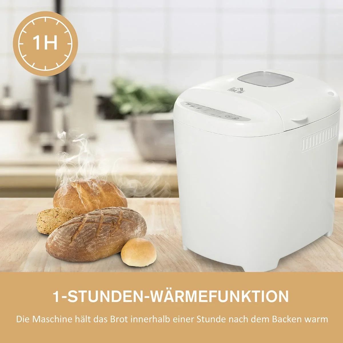 Brotbackautomat mit 11 Backprogrammen 3 Backfarben und 2 Brotgrößen 500W Edelstahl Weiß 29,6 x 23,3 x 29,2H cm - 2