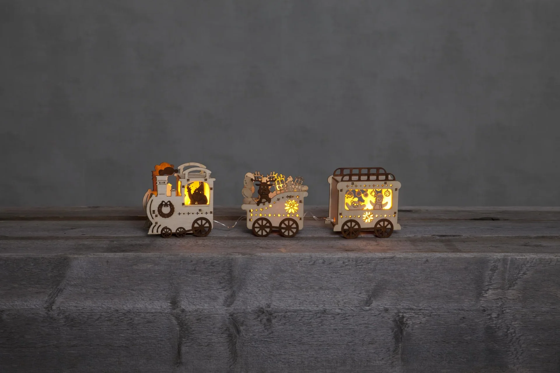 LED-Weihnachtszug mit Beleuchtung, Holzoptik - 0