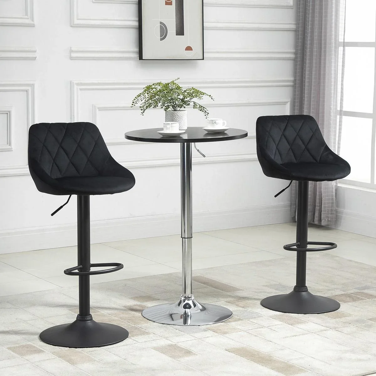 2er-Set Barhocker drehbar gepolsterter Hochhocker höhenverstellbarer Barhocker ohne Armlehnen getuftete Rückenlehne Fußh - 0