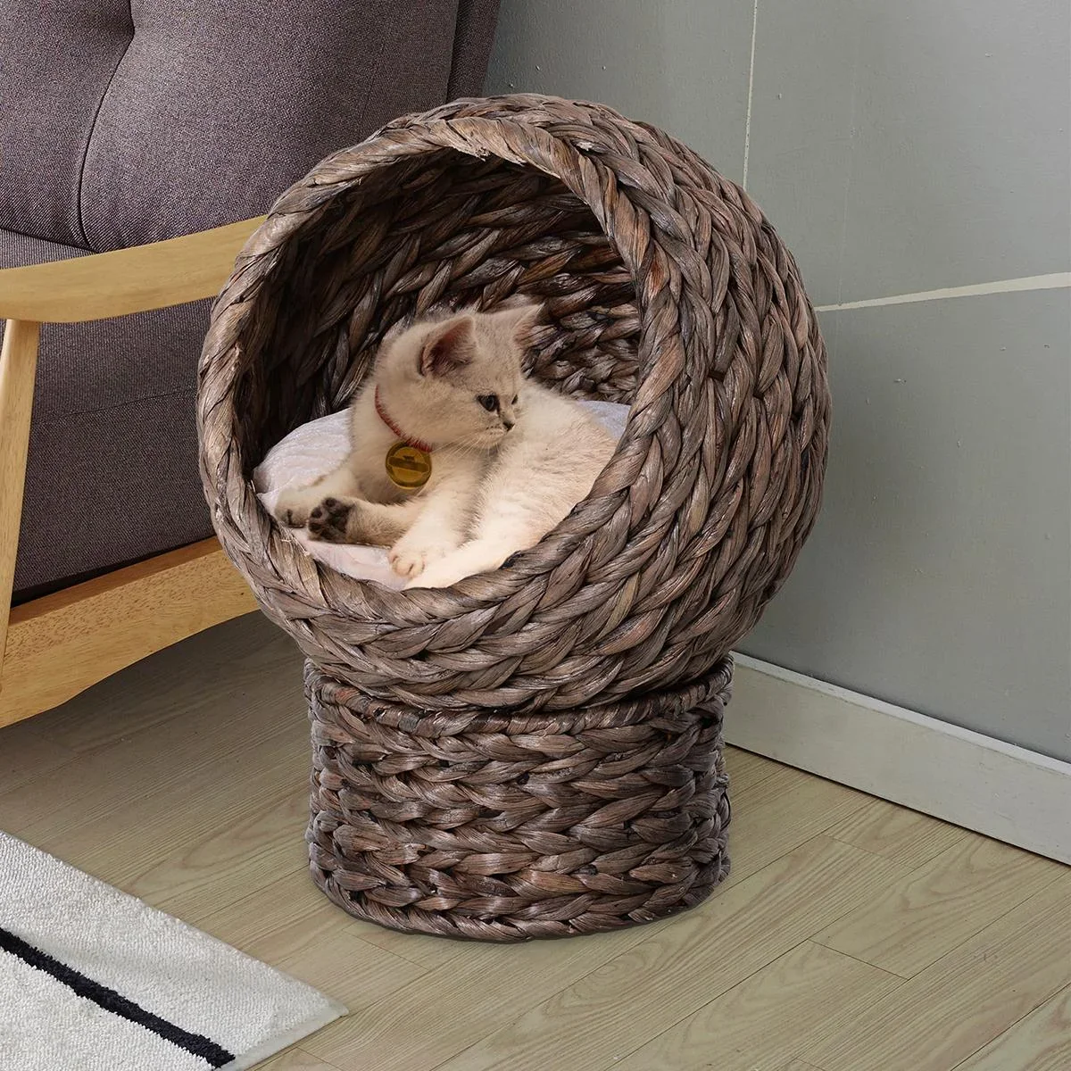 Katzenkorb mit Kissen braun - 4