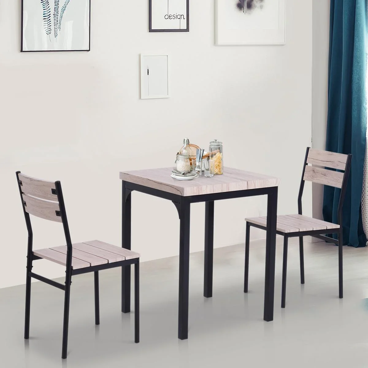 Esstisch-Set mit 1 Tisch und 2 Stühlen Naturholzoptik/schwarz - 7