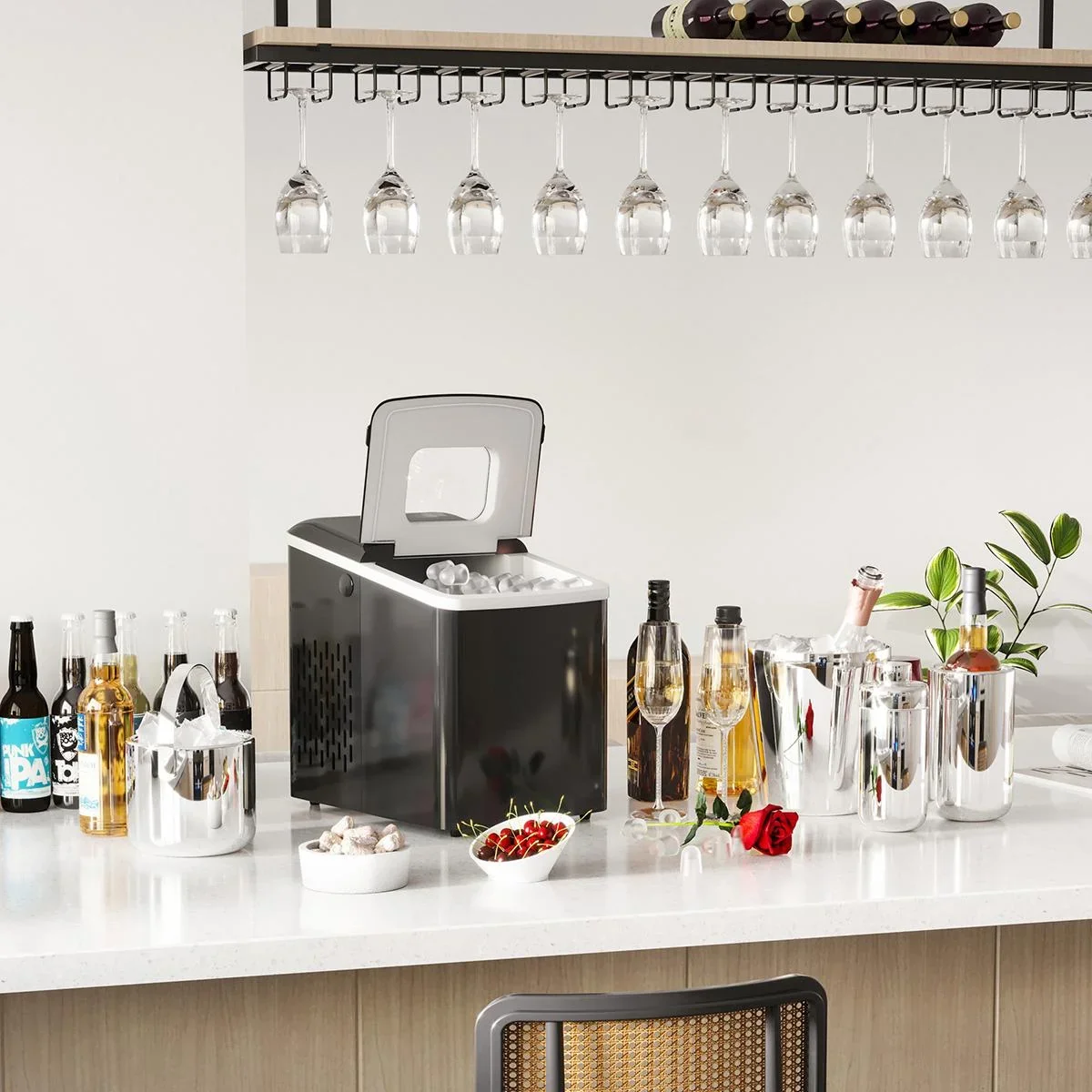 Eiswürfelmaschine mit automatischer Reinigungsfunktion schwarz - 0