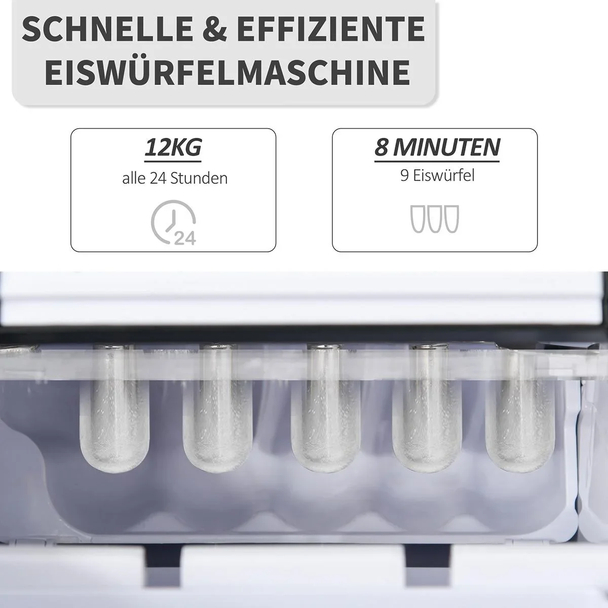 Eiswürfelmaschine mit automatischer Reinigungsfunktion schwarz - 1
