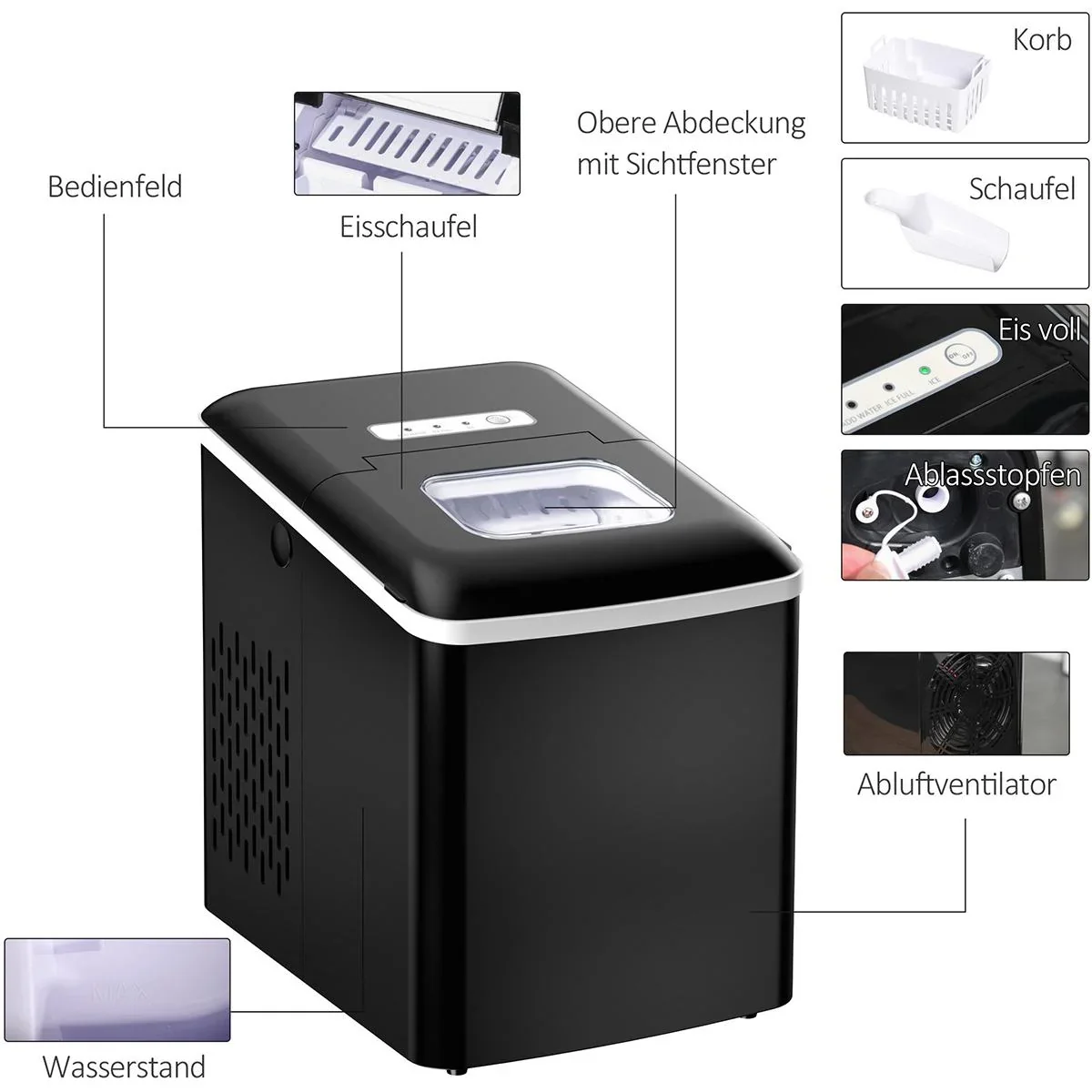 Eiswürfelmaschine mit automatischer Reinigungsfunktion schwarz - 5