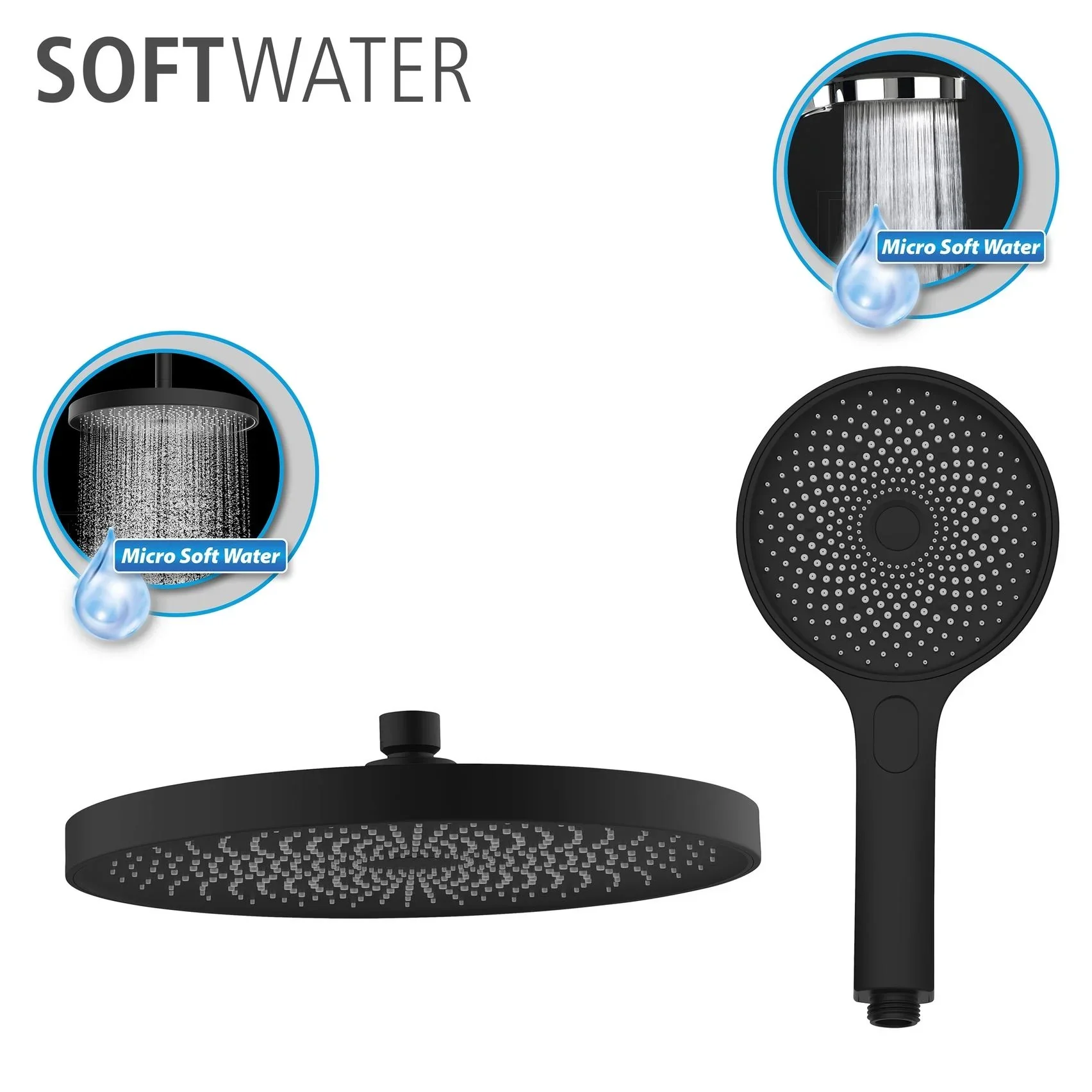 Duschsystem Softwater Schwarz - einfacher Anschluss an bestehende Armatur oder Wandanschlussbogen - 1