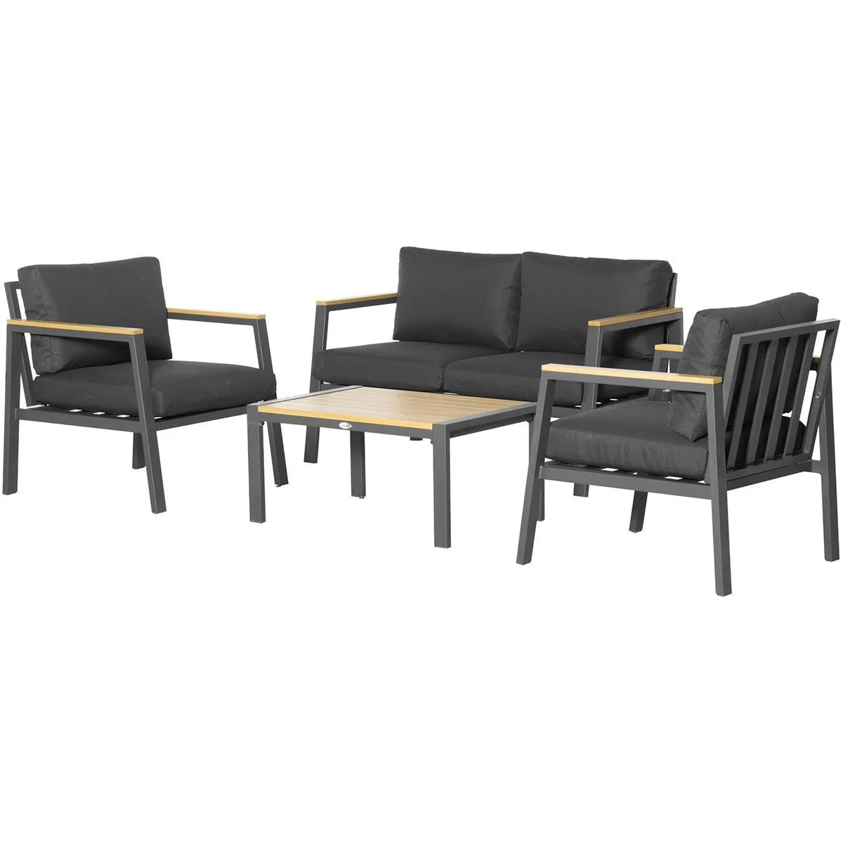 4-teiliges Gartenmöbel-Set inkl. Sofa, Gartenstühle und Beistelltisch Aluminium schwarz - 2