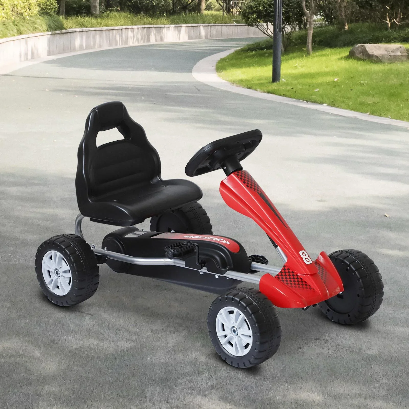 Go-Kart für Kinder Tretfahrzeug Tretauto Kinderfahrzeug mit Pedalen 4 Räder Metall + Kunststoff Rot 3-8 Jahre - 1