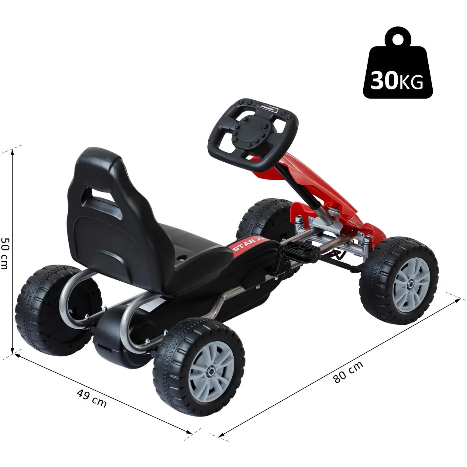 Go-Kart für Kinder Tretfahrzeug Tretauto Kinderfahrzeug mit Pedalen 4 Räder Metall + Kunststoff Rot 3-8 Jahre - 3