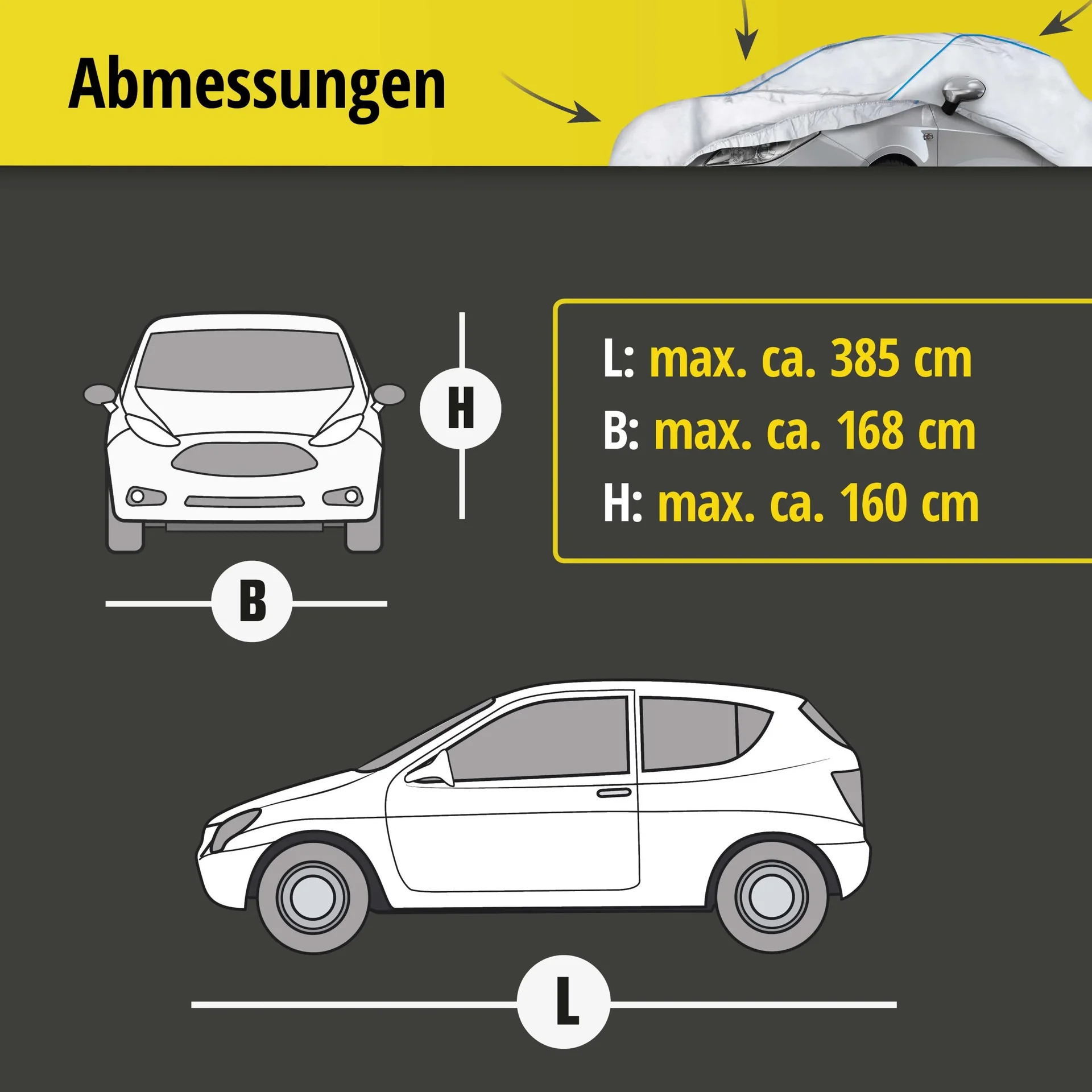 Autoabdeckplane Sun Reflect - Größe 2 - 385x168x160cm - 112g/m² - PES beschichtet - 5
