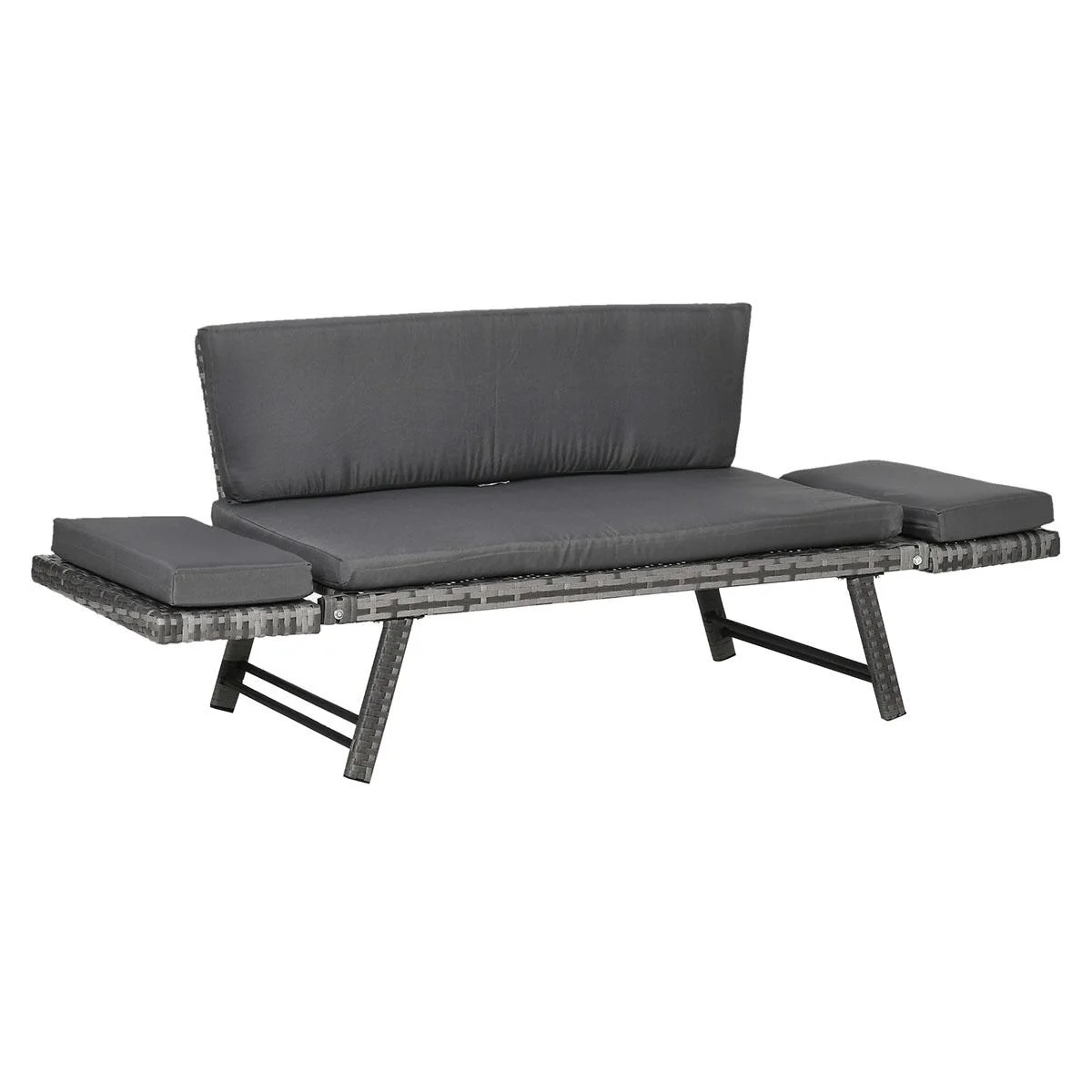 Poly Rattan Gartenbank 2 Sitzer Gartenmöbel Lounge Sofa Klappbare Armlehnen Stahl Grau 129 x 66 x 67 cm - 1