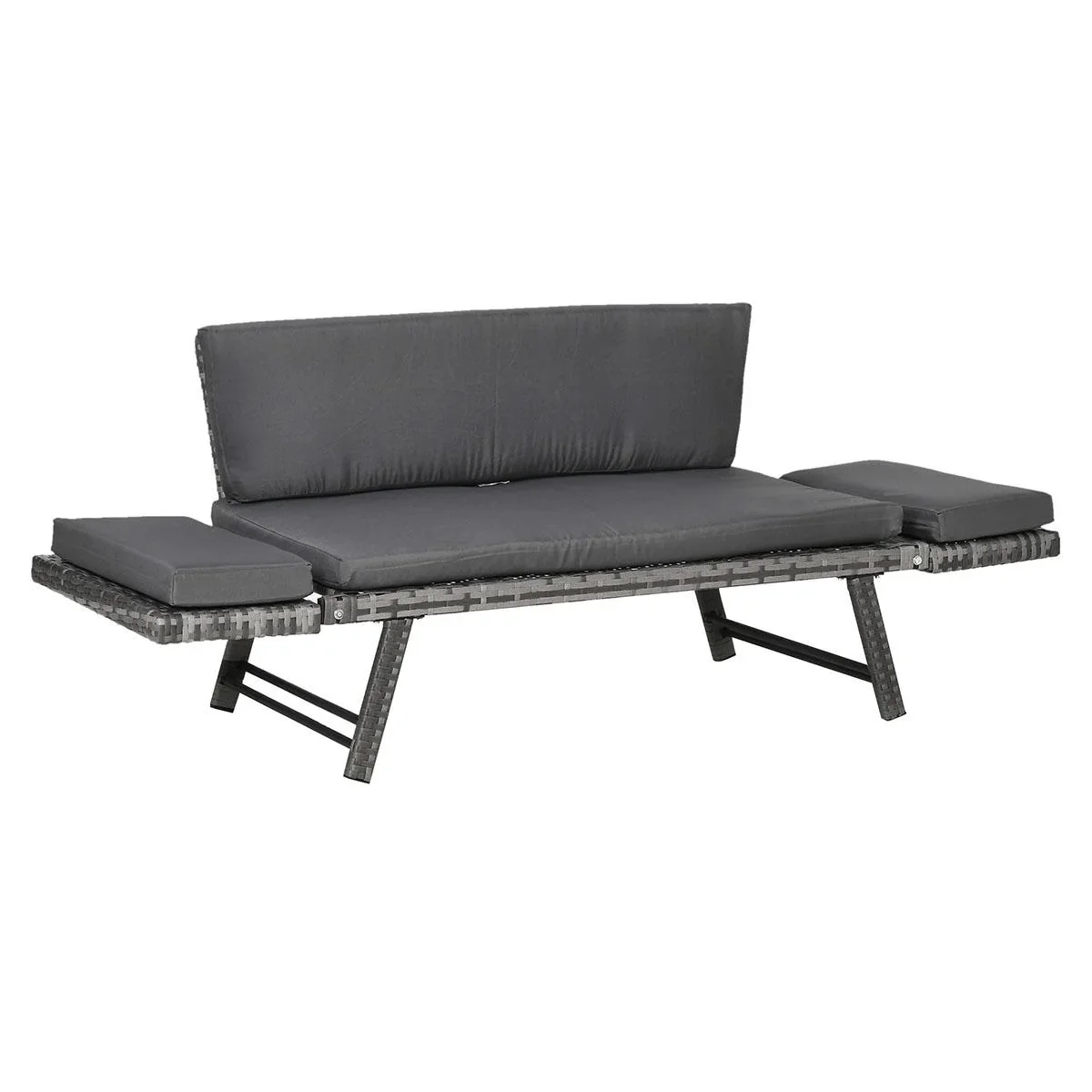 Poly Rattan Gartenbank 2 Sitzer Gartenmöbel Lounge Sofa Klappbare Armlehnen Stahl Grau 129 x 66 x 67 cm - 1
