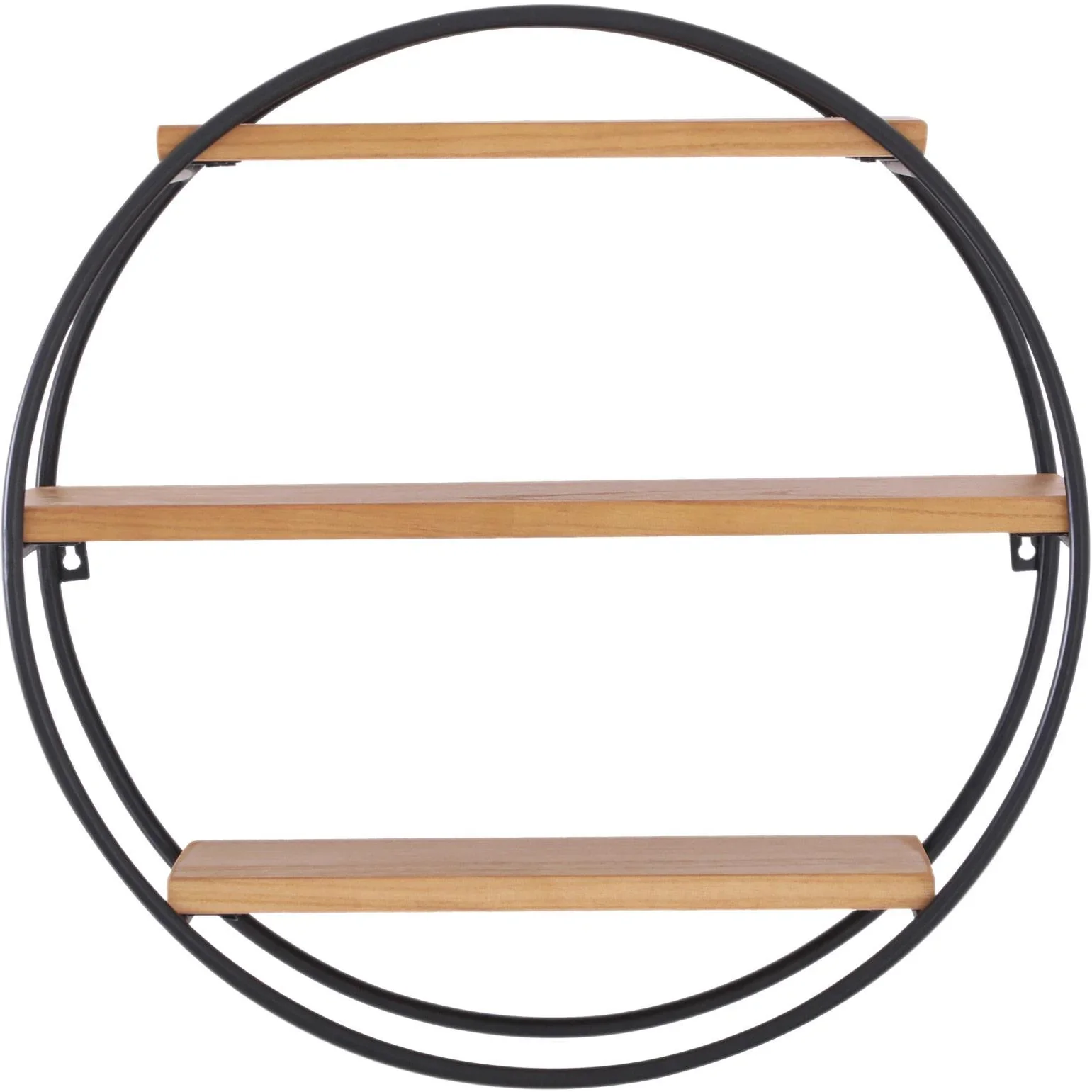 Wandregal Bücherregal Metallregal Hängeregal Dekoregal rund 3 Etage Metall + Holz Schwarz + Natur ?50 x 19cm - 1