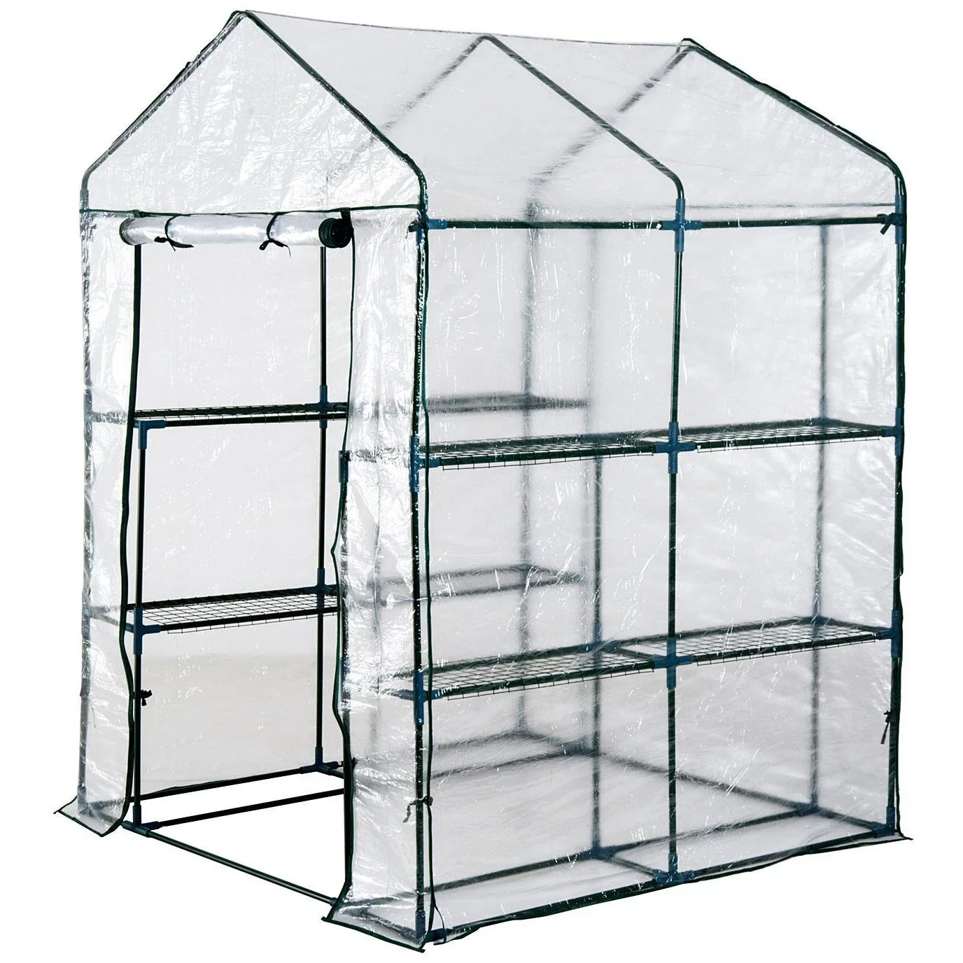 Gewächshaus Treibhaus mit Ablagen Stahl 143x143x195cm - 3