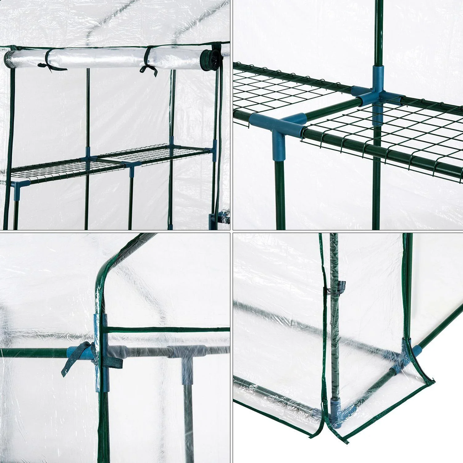 Gewächshaus Treibhaus mit Ablagen Stahl 143x143x195cm - 4