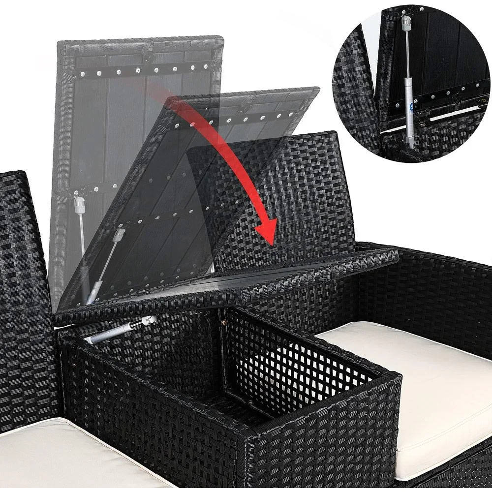 Gartenbank/ Love Bench mit Box/ Tisch mit Sitzpolstern 143x64x88cm - Schwarz - 3