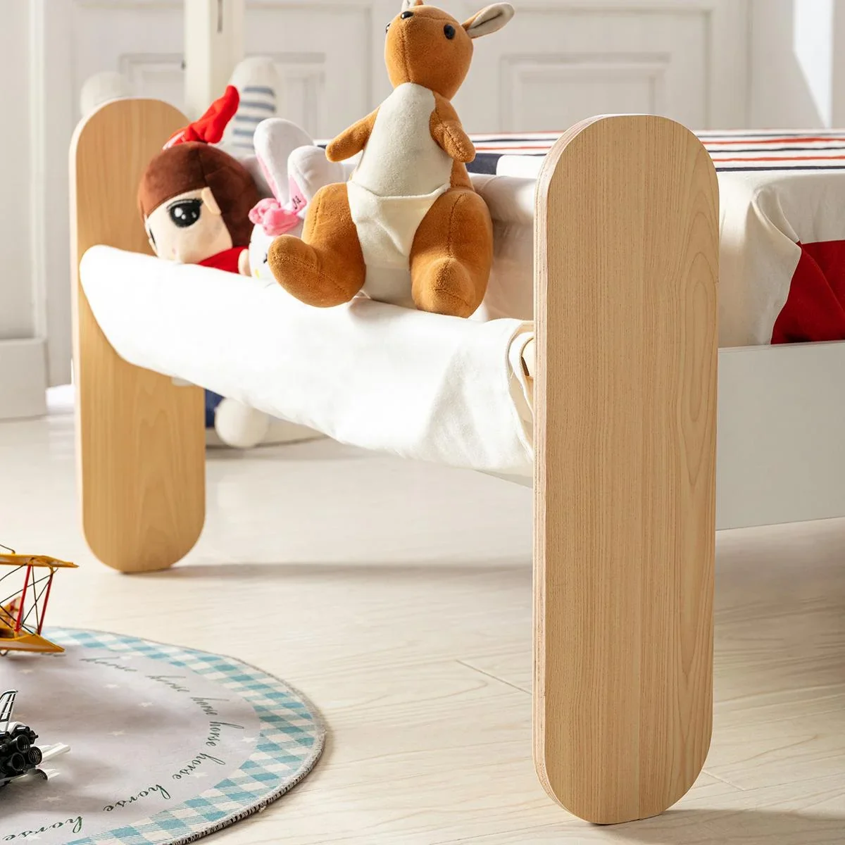 Kinderbett mit Betttasche Spielzeugtasche für 3+ Jahre Holzbett für Mädchen und Junge Kinderzimmer Holz Weiß+Natur 229 x - 1