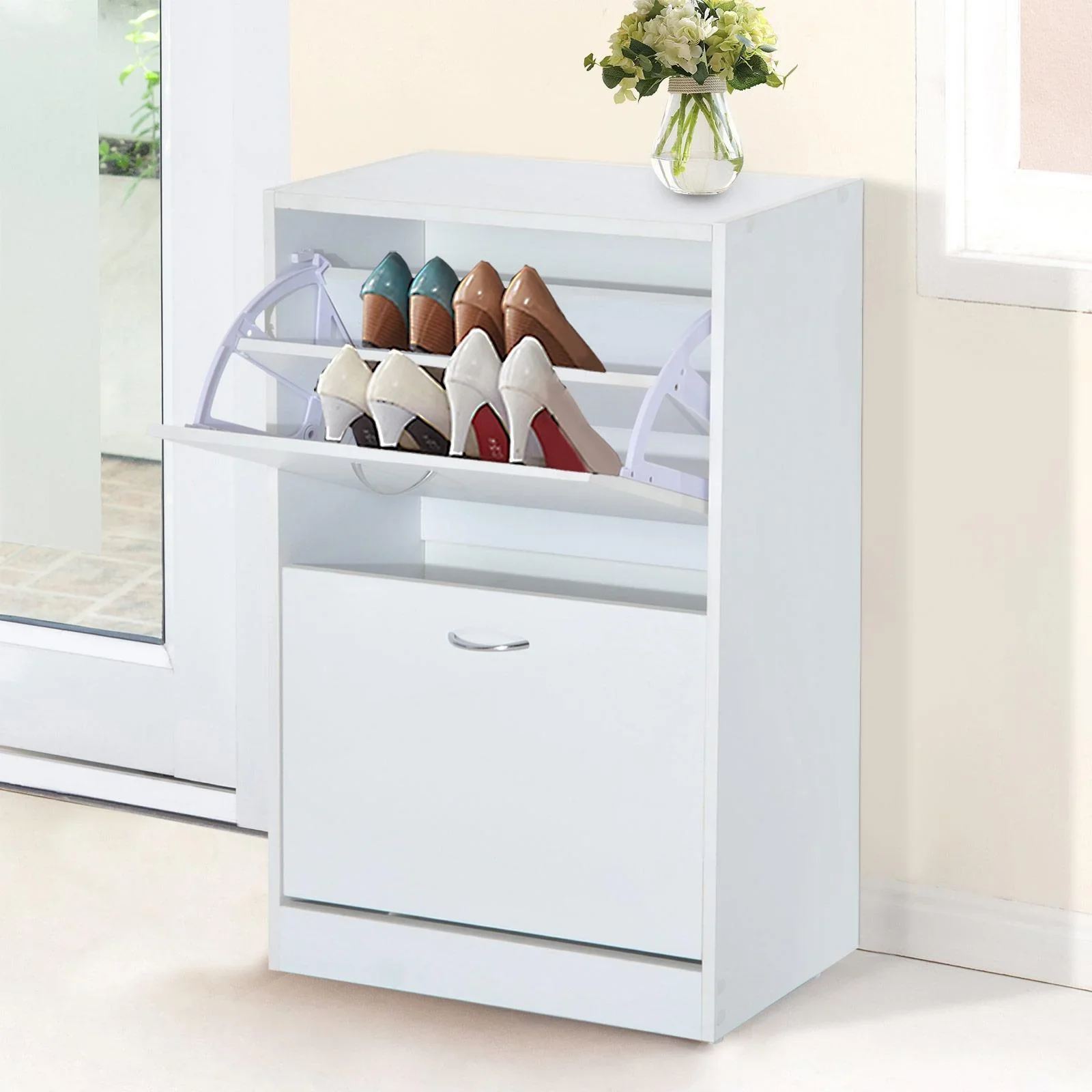 Schuhschrank Schuhkipper mit 2 Klappen 10 12 Paar Spannplatte Weiß 60 x 24 x 80 cm - 4