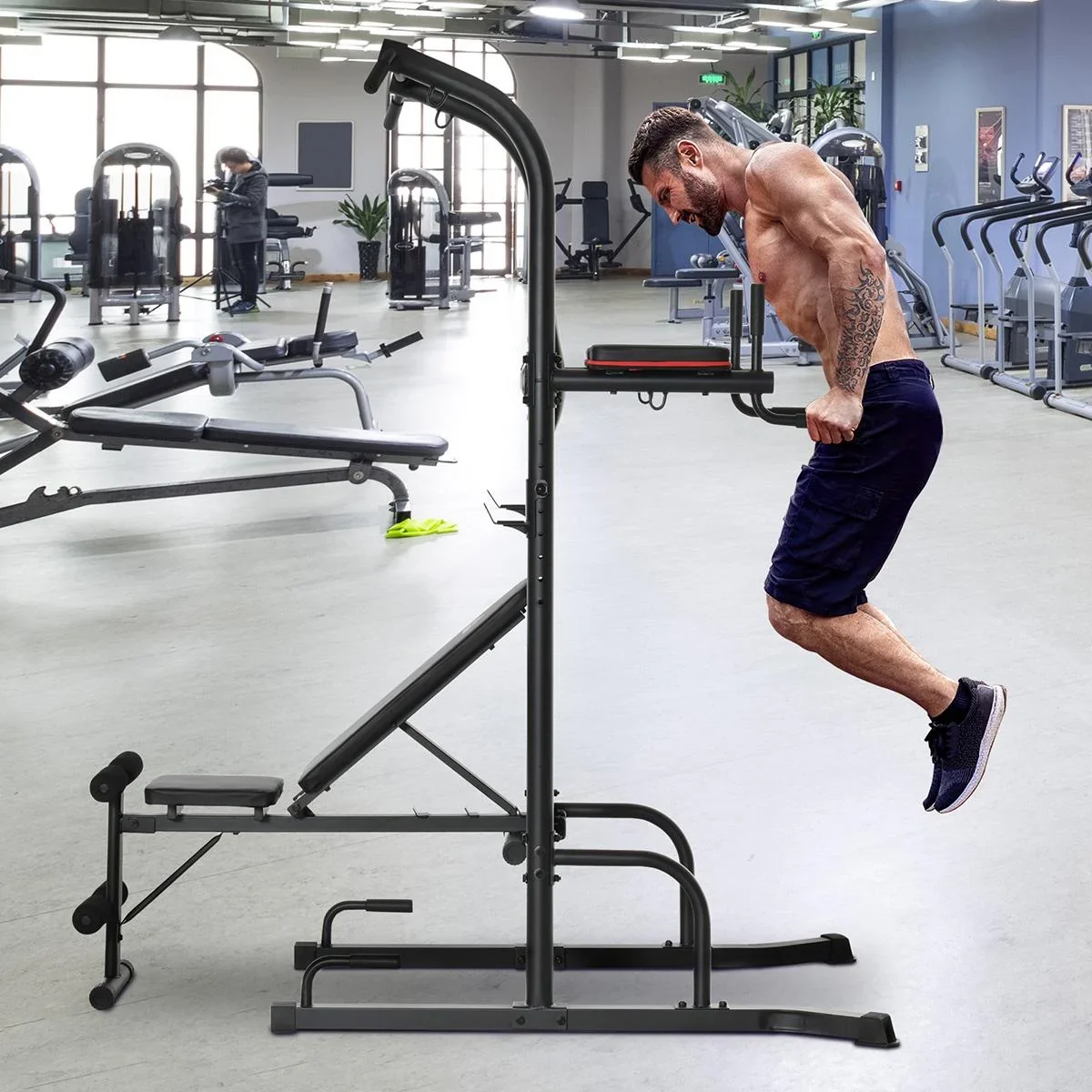 Kraftstation mit Klimmzugstange multifunktionale Dip-Station Trainings-Gerät für Zuhause Fitness Stahl Schwarz 187 x 110 - 1