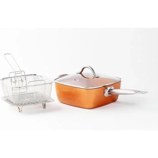 Mehrzweckpfanne - Fritteuse / Fritteusenkorb - Antihaftbeschichtung - Marmorbeschichtung - Orange - 1