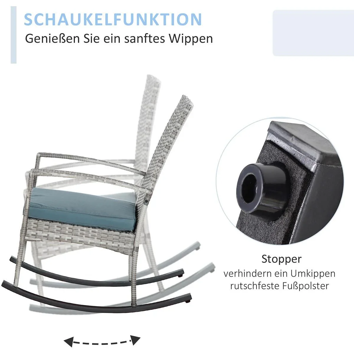 Hollywood Schaukelsofa mit Sonnendach für 3 Personen, Grau, Rattan, 198 x 124 x 179 cm - 0