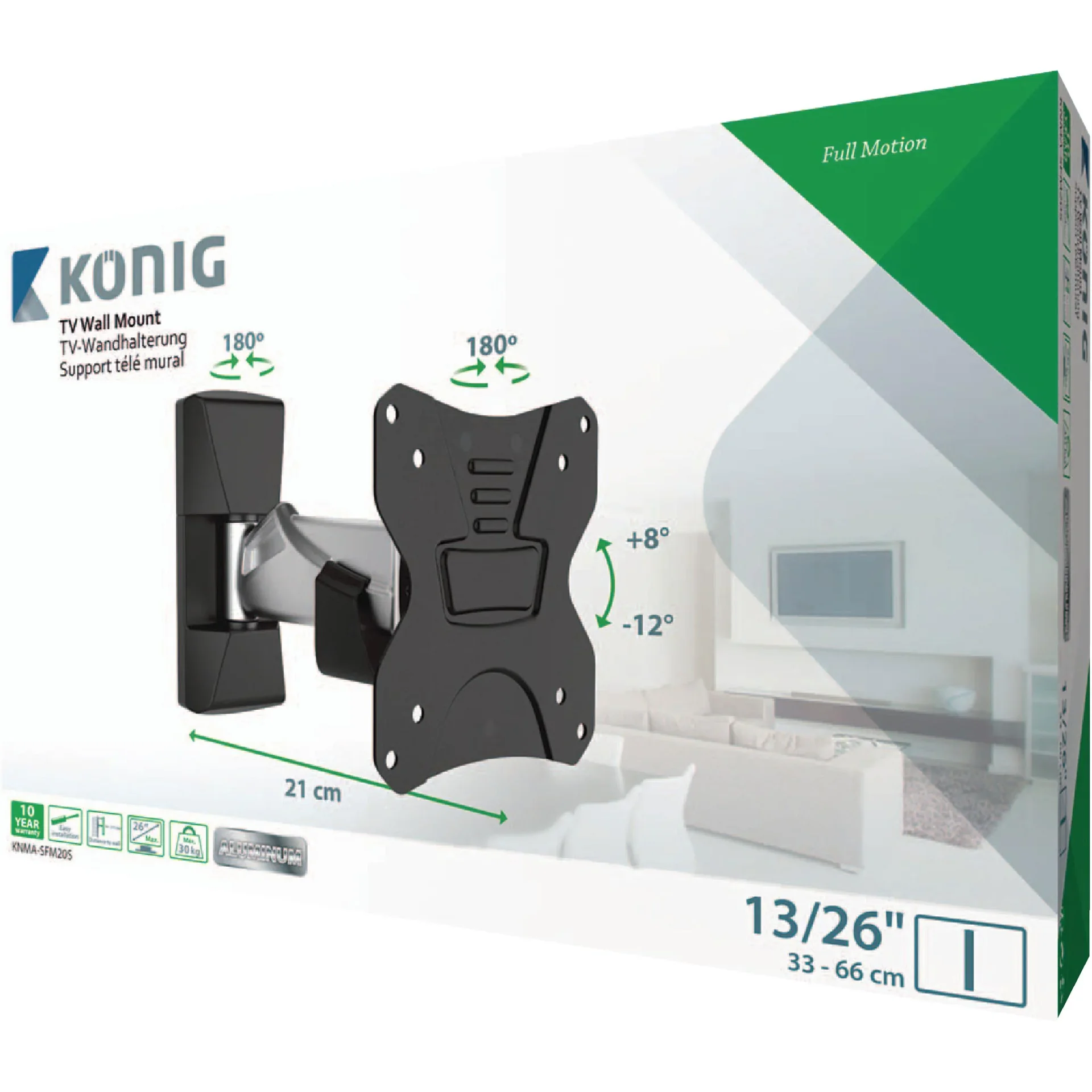 TV-Wandhalterung vollbeweglich 13 - 26 " 30 kg Silber/Schwarz - 1