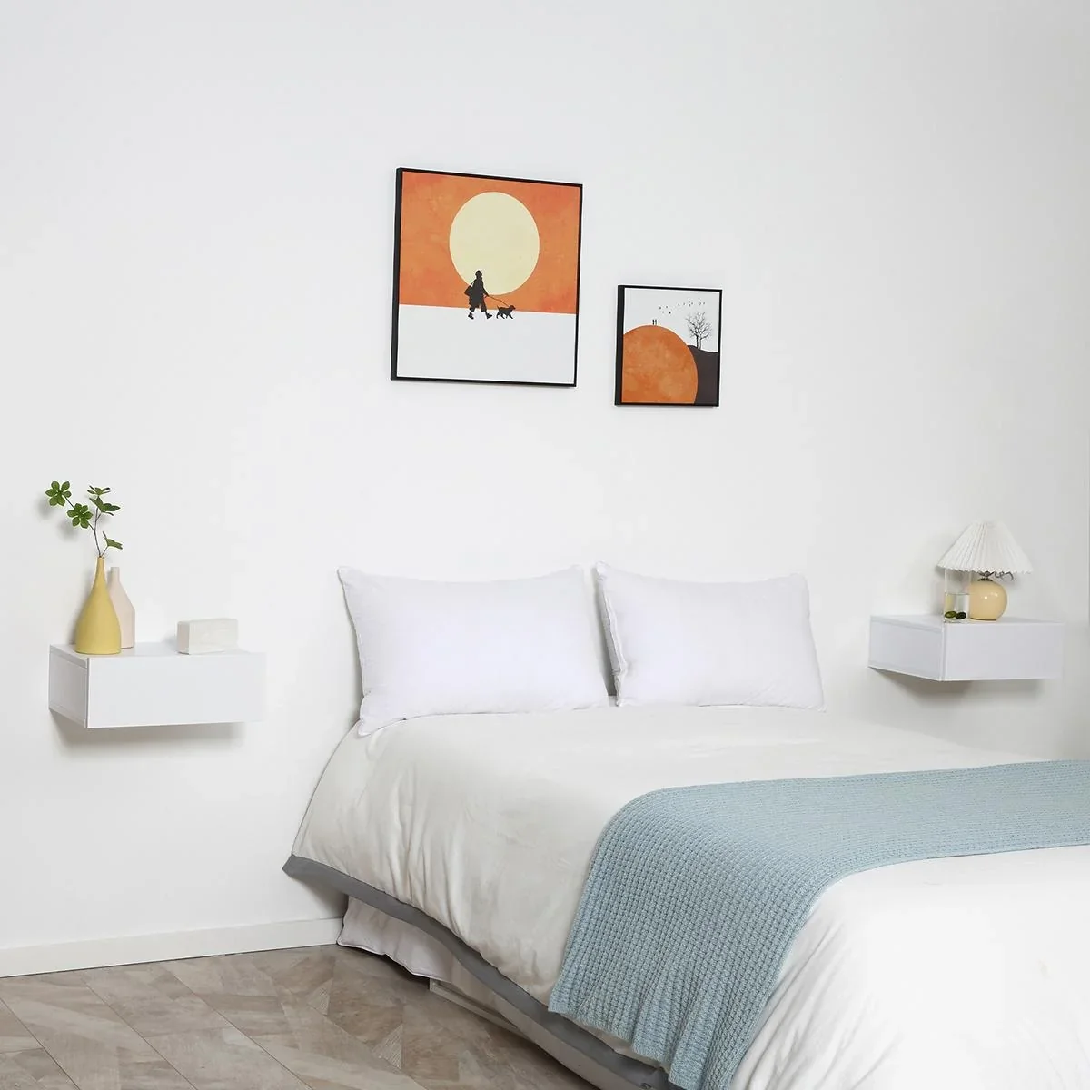 2 tlg. Wandnachttische Nachttisch Wandschrank mit Schublade Spanplatte Weiß 40 x 30 x 15 cm - 1