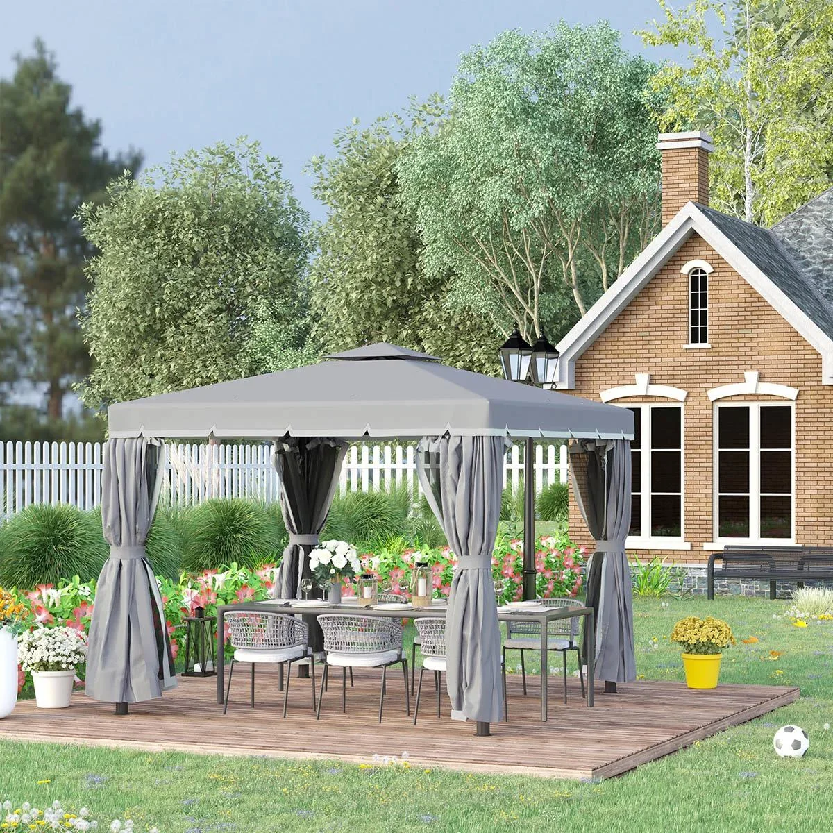 Gartenlaube - Gartenpavillon - Aluminium/Polyester - Grau - 3 x 3 m - 0
