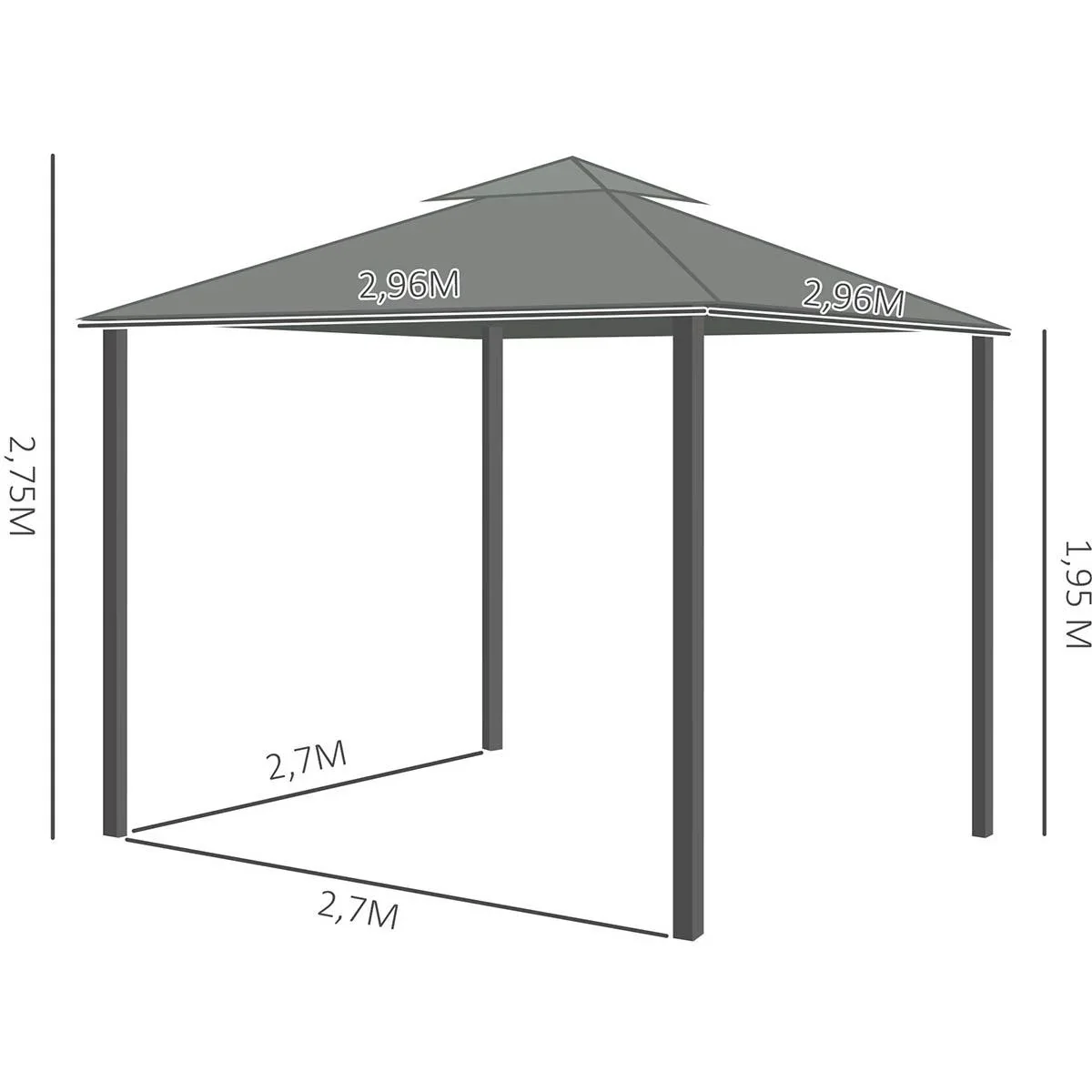 Gartenlaube - Gartenpavillon - Aluminium/Polyester - Grau - 3 x 3 m - 3
