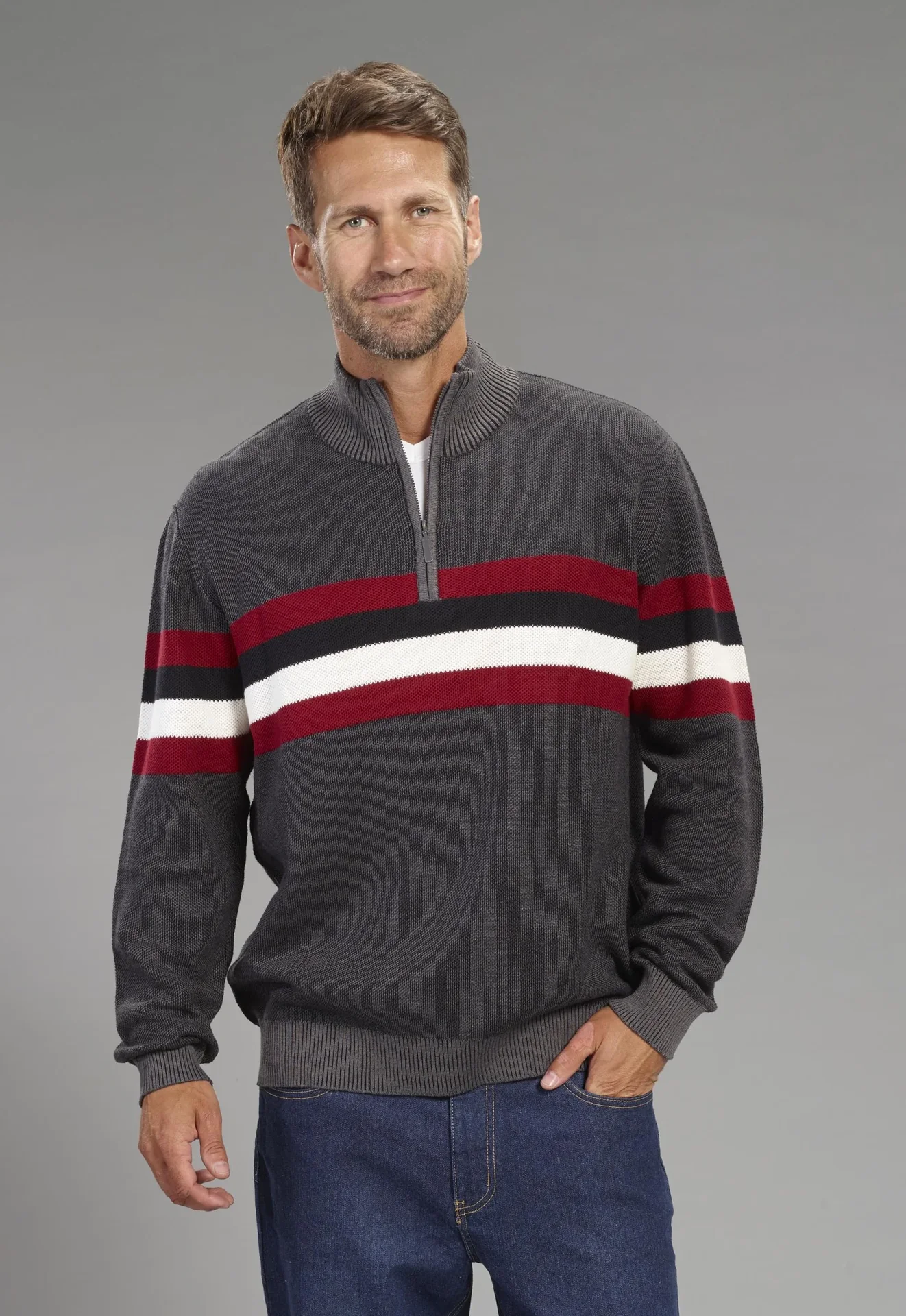 Pullover mit Stehkragen, Farbe grau, Gr.M - 0