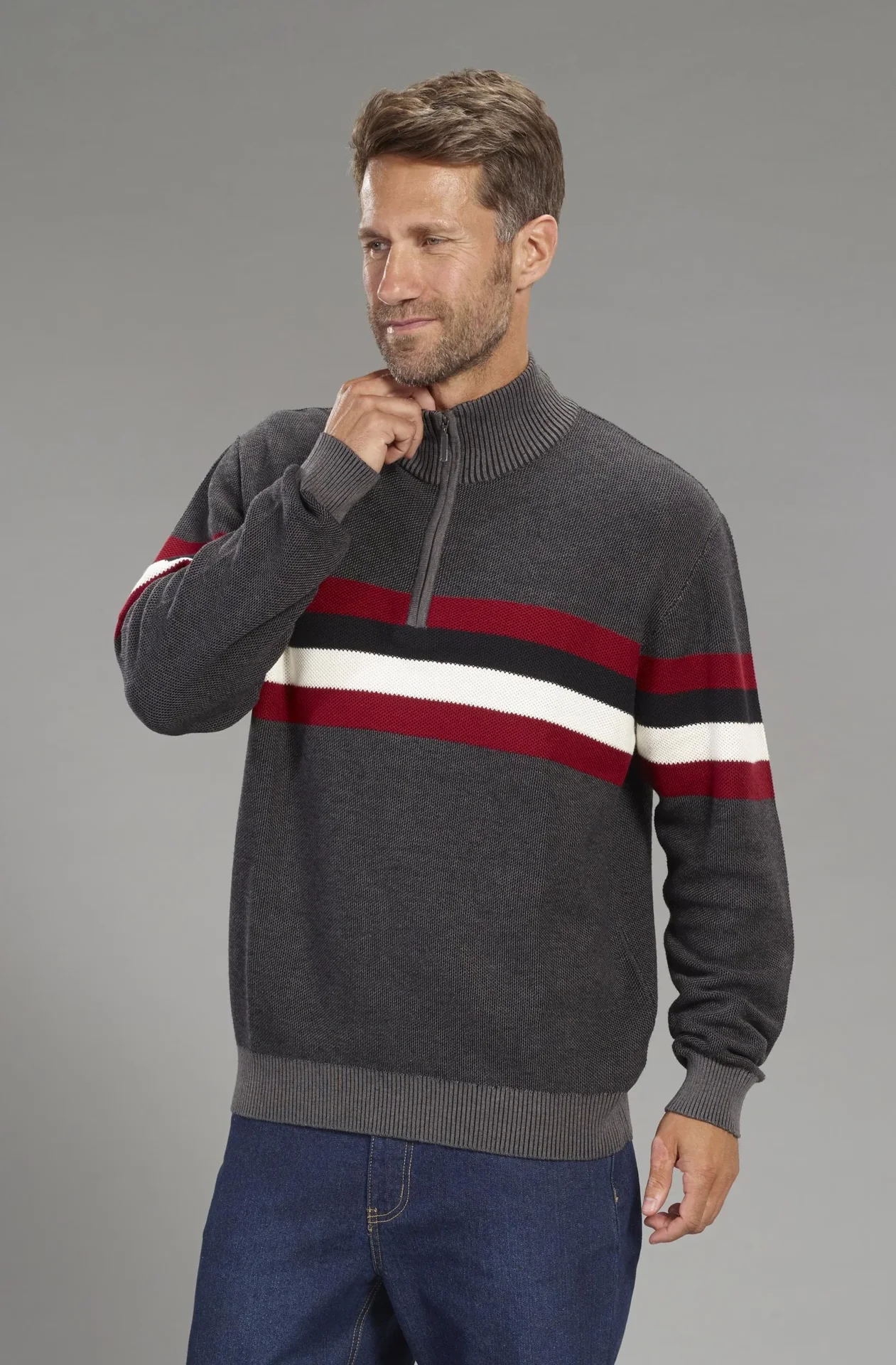 Pullover mit Stehkragen, Farbe grau, Gr.M - 3