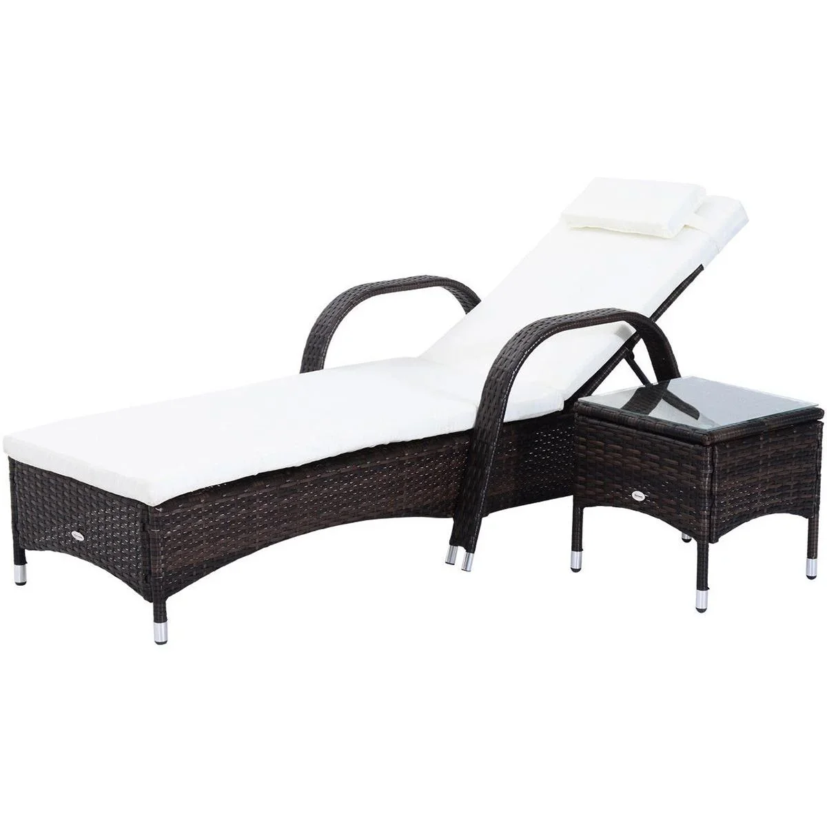 Rattan Sonnenliegen mit Tisch grau - 0