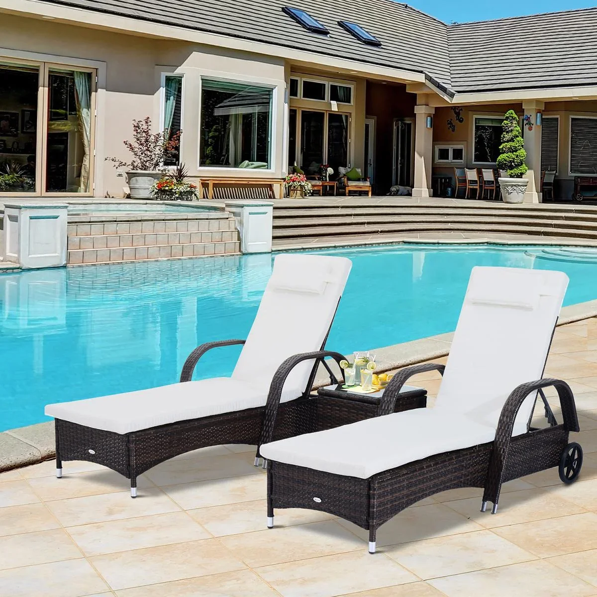 Rattan Sonnenliegen mit Tisch grau - 5