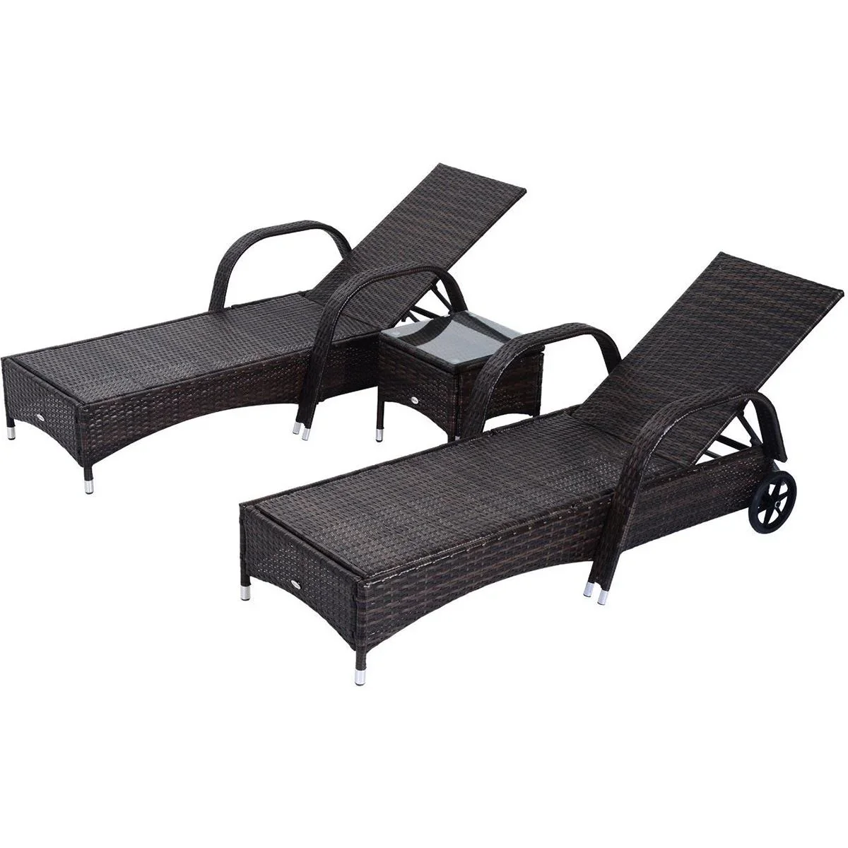 Rattan Sonnenliegen mit Tisch grau - 6