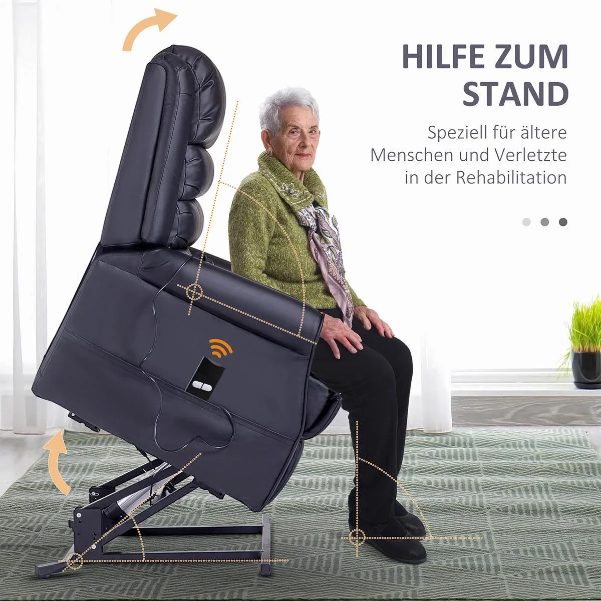 Massagesessel Aufstehsessel für Senior Elektrischer Relaxsessel Fernsehsessel mit Wärmefunktion Liegefunktion Aufstehhil - 4
