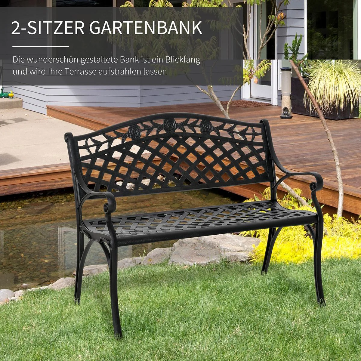 Gartenbank aus Aluminium schwarz - 0