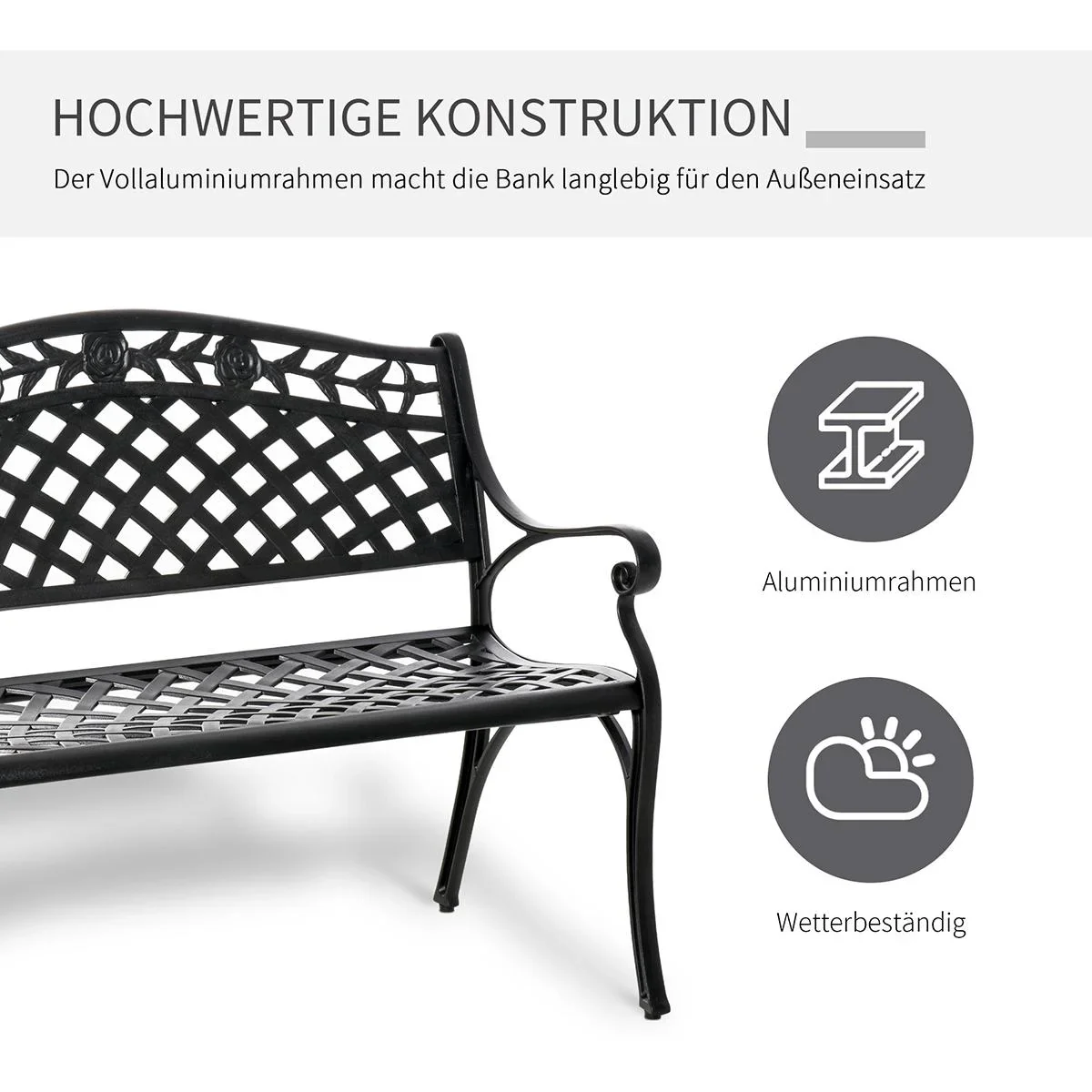 Gartenbank aus Aluminium schwarz - 1