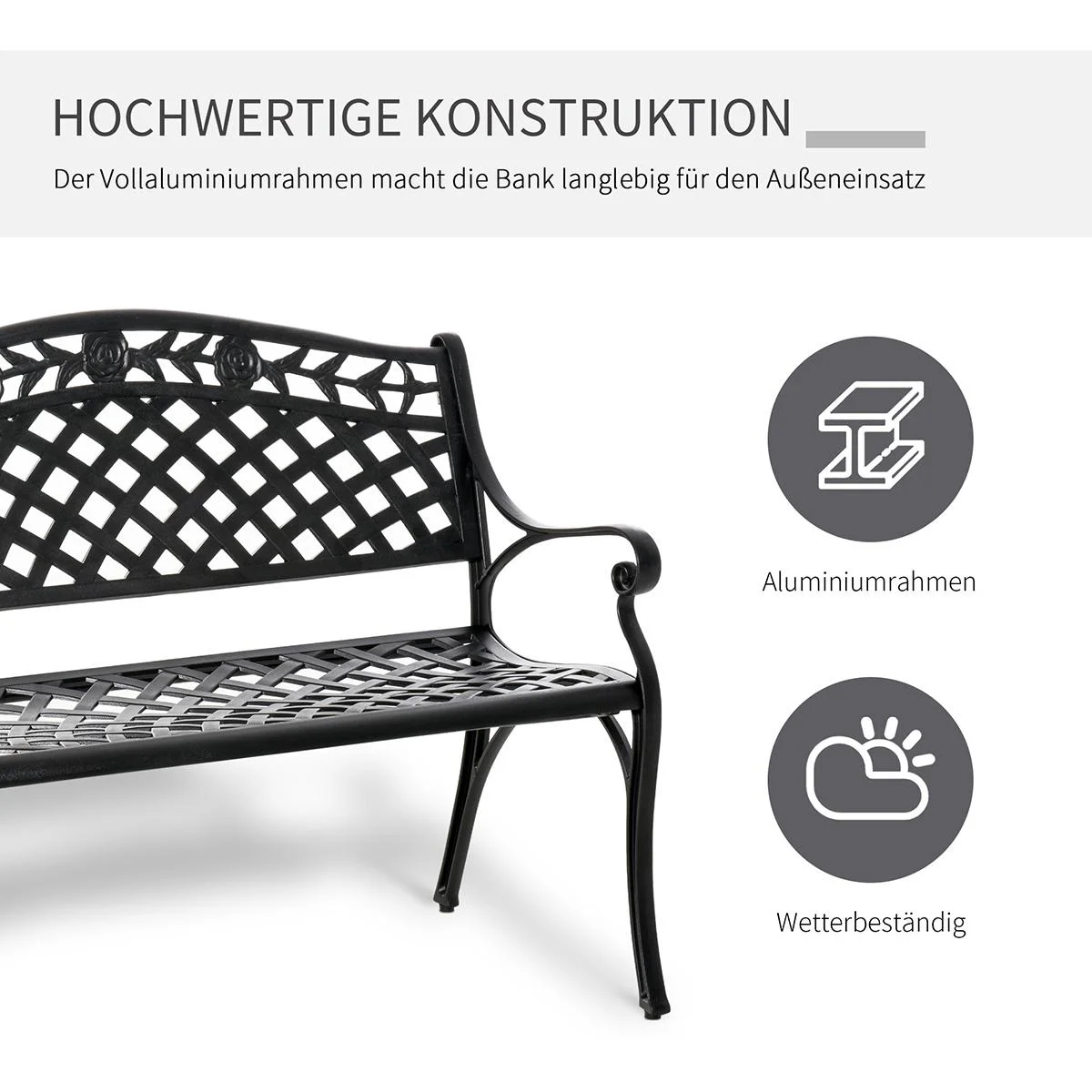 Gartenbank aus Aluminium schwarz - 1