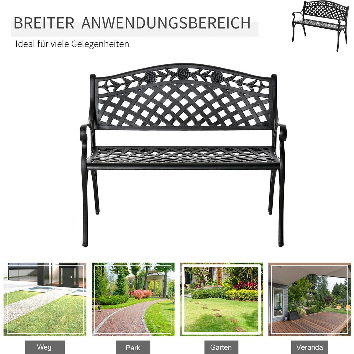 Gartenbank aus Aluminium schwarz - 2