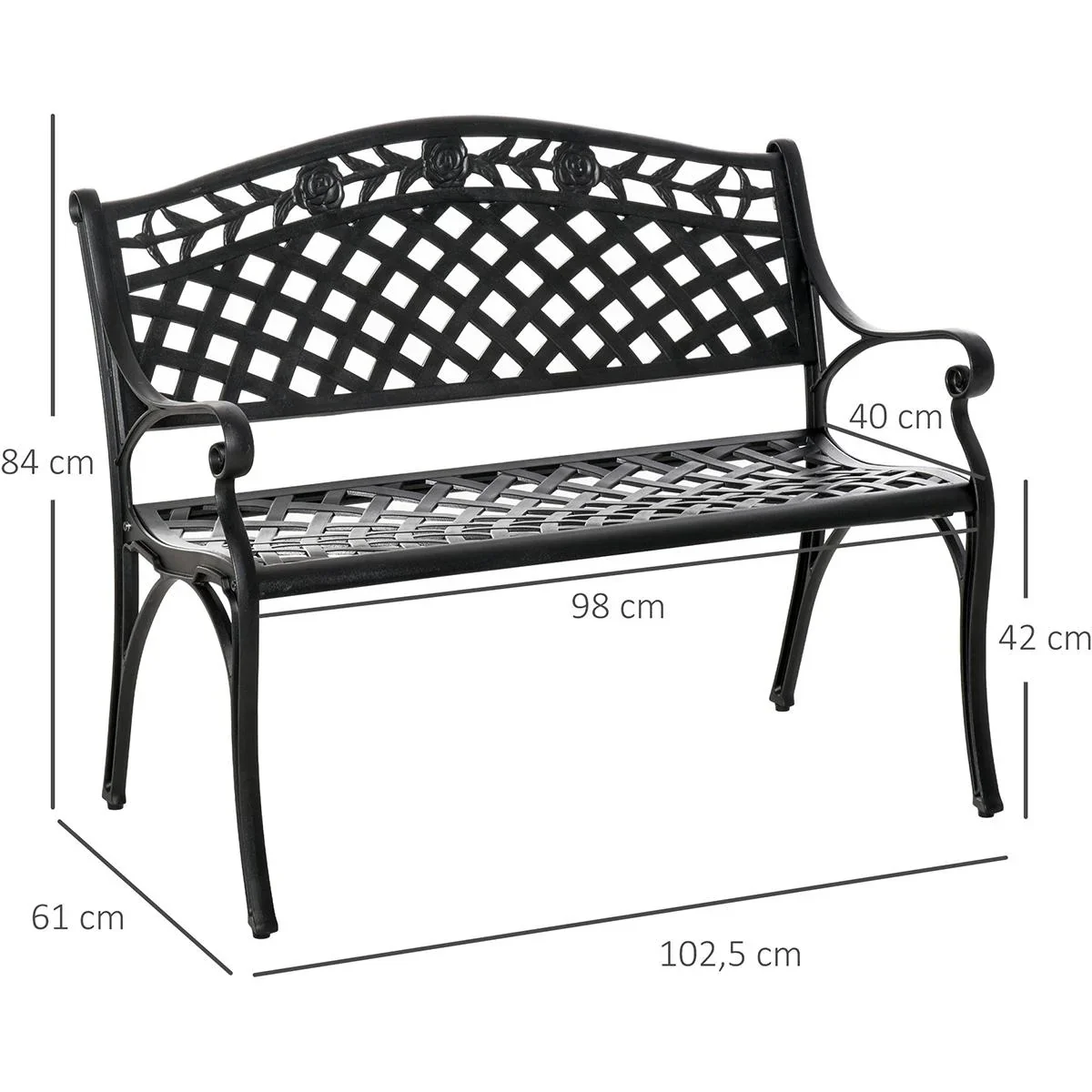 Gartenbank aus Aluminium schwarz - 3