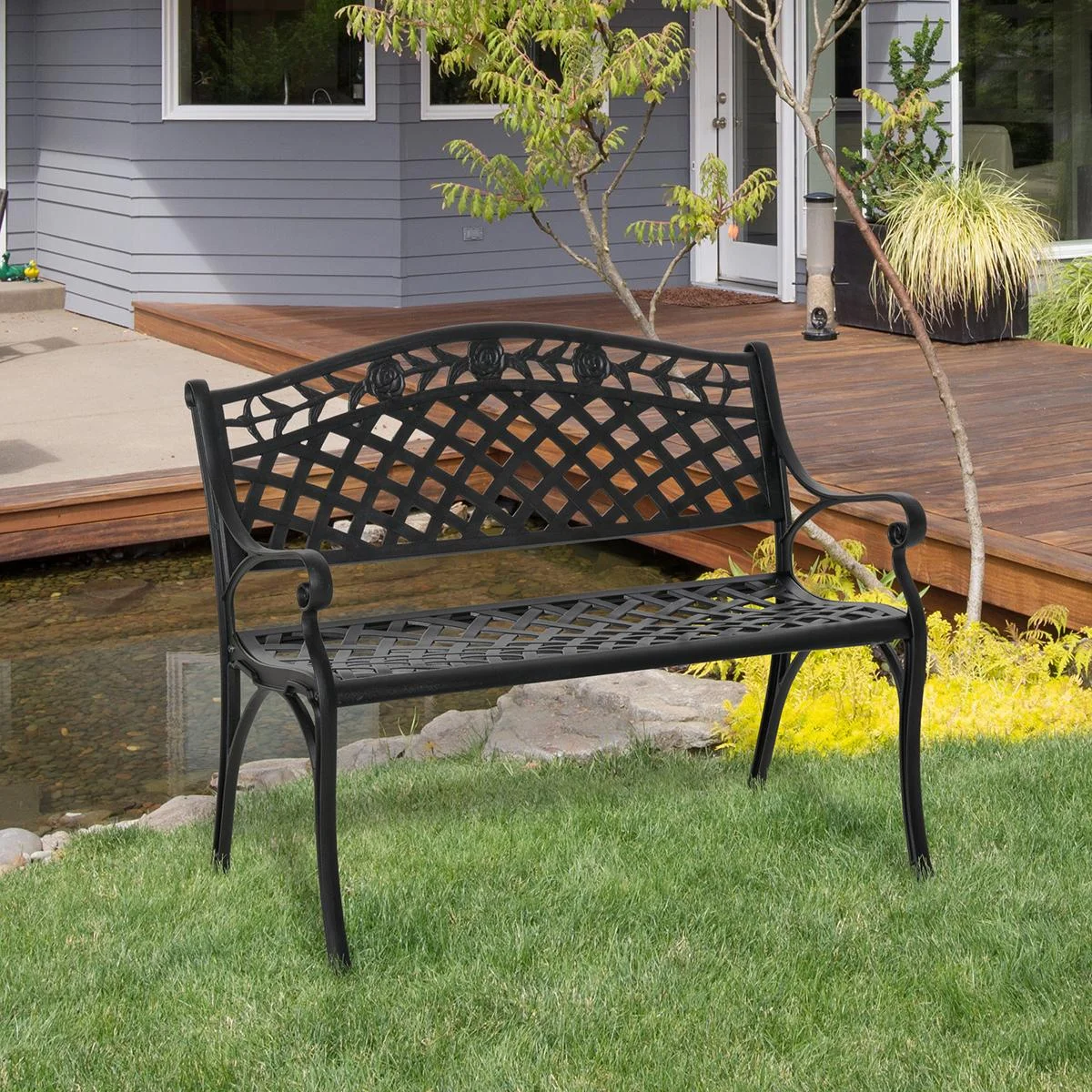 Gartenbank aus Aluminium schwarz - 5